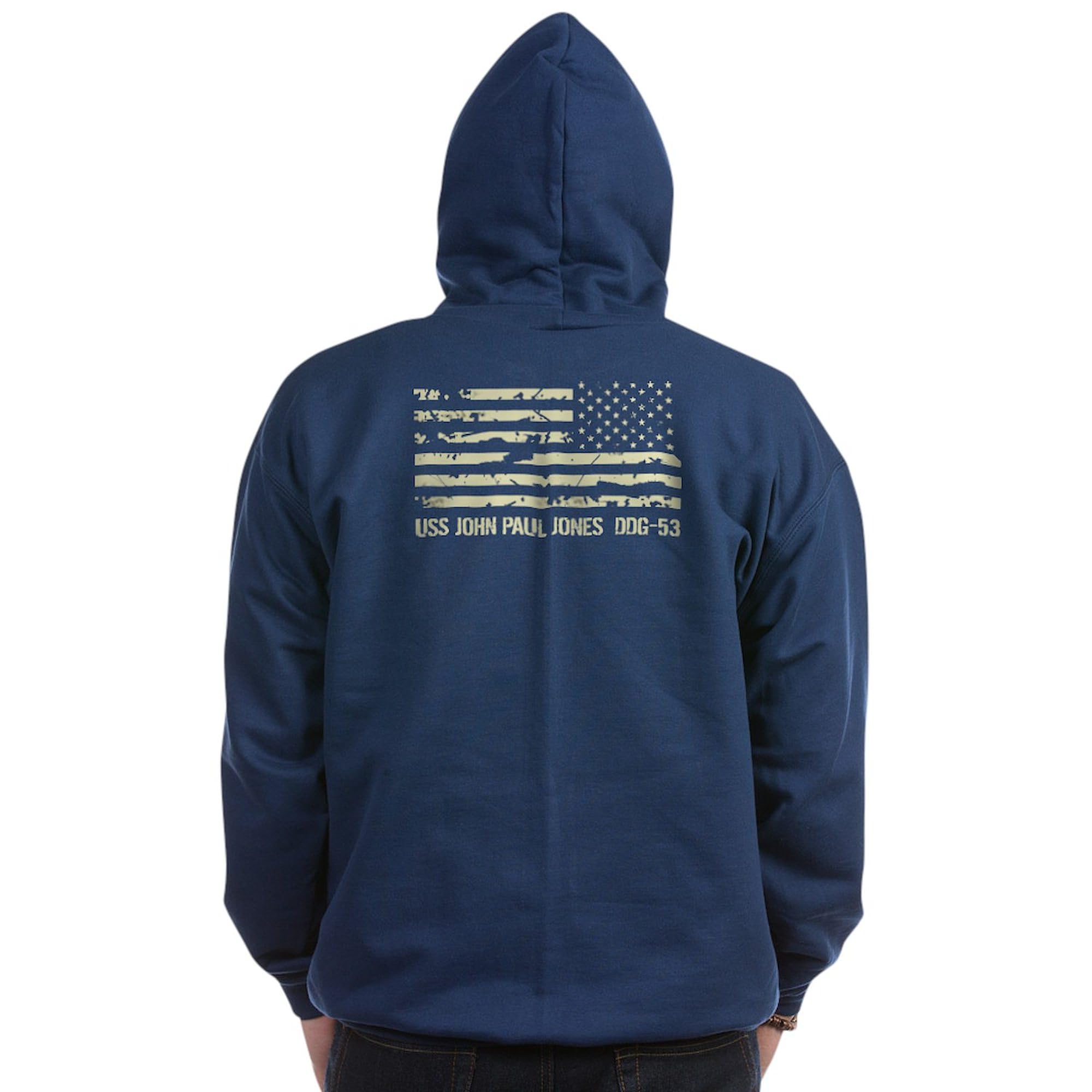 USS John Paul Jones Zip Hoodie for Men - Dark Navy Zip-Up Sweatshirt | Comfortable & Stylish Pullover for Military Enthusiasts, Veterans & Patriotic Apparel Fans | Perfect for Casual Wear, Outdoor Activities & Navy Pride Events