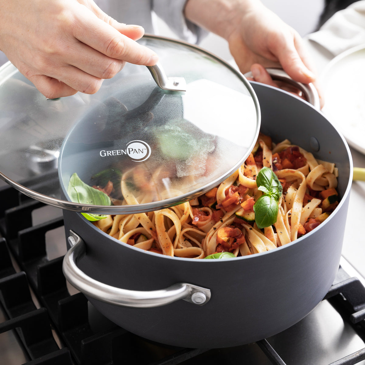 Premium Lima Ceramic Nonstick 5 Quart Stockpot with Glass Lid - Durable & Eco-Friendly Cookware for Soups, Stews, Pasta & Family Cooking