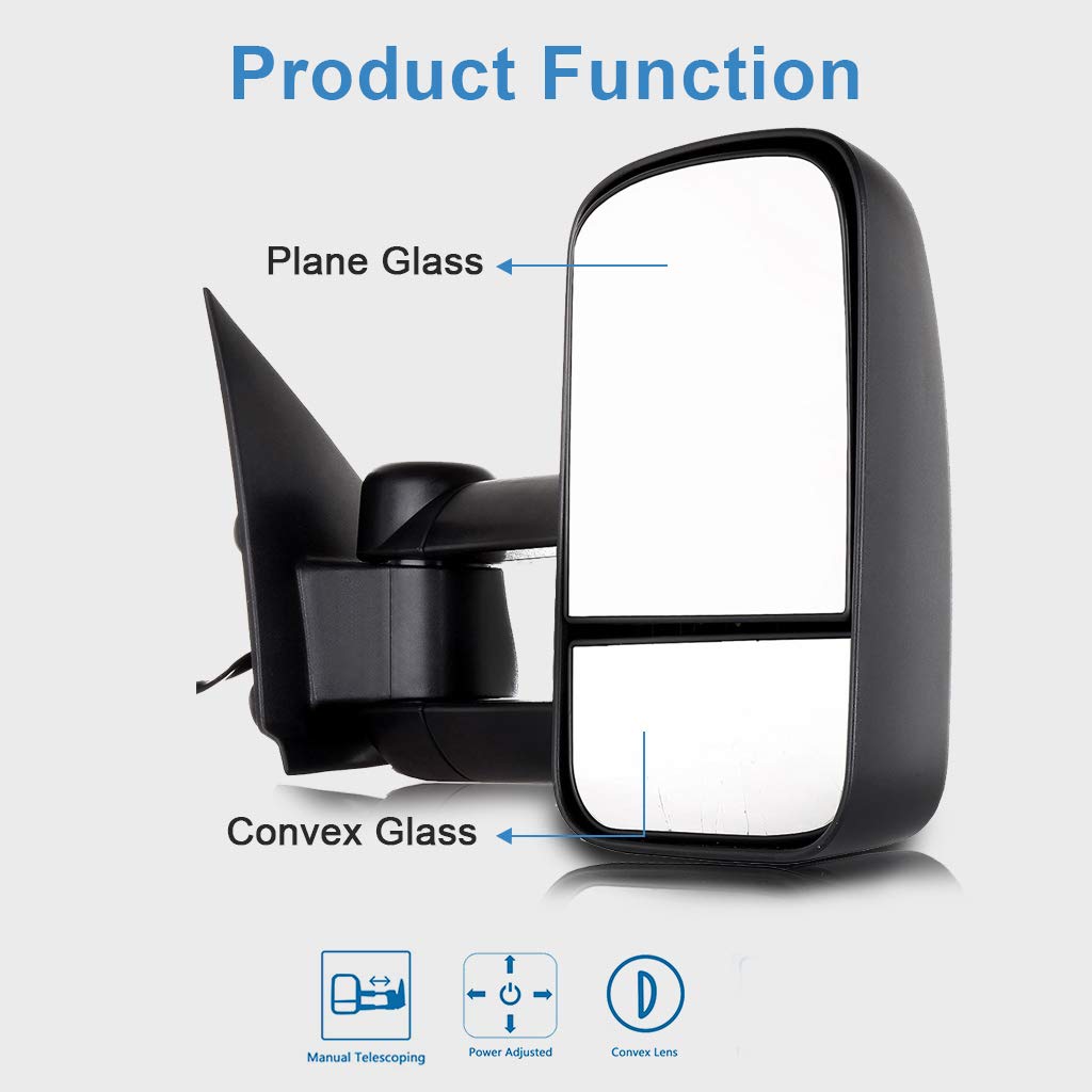 LUJUNTEC Power Adjustable Towing Mirrors for 1997-2003 Ford F150 Standard Extended Cab (Not Crew Cab) - Black Driver & Passenger Side Replacement Mirrors - Perfect for Towing Trailers, Boats & RVs