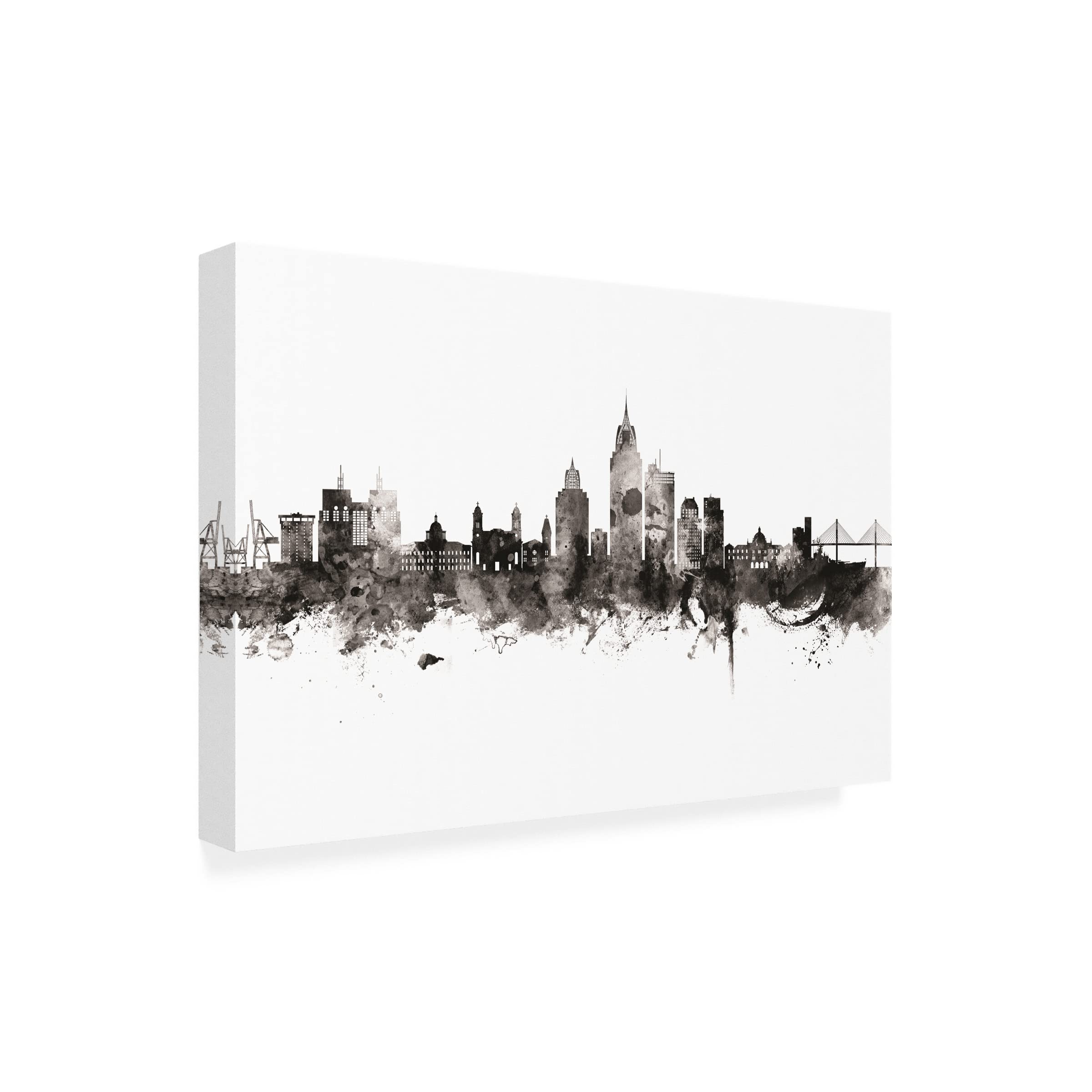 Michael Tompsett 'Mobile Alabama Skyline BW' Canvas Wall Art Print - Black & White Cityscape Decor for Living Room, Office & Bedroom