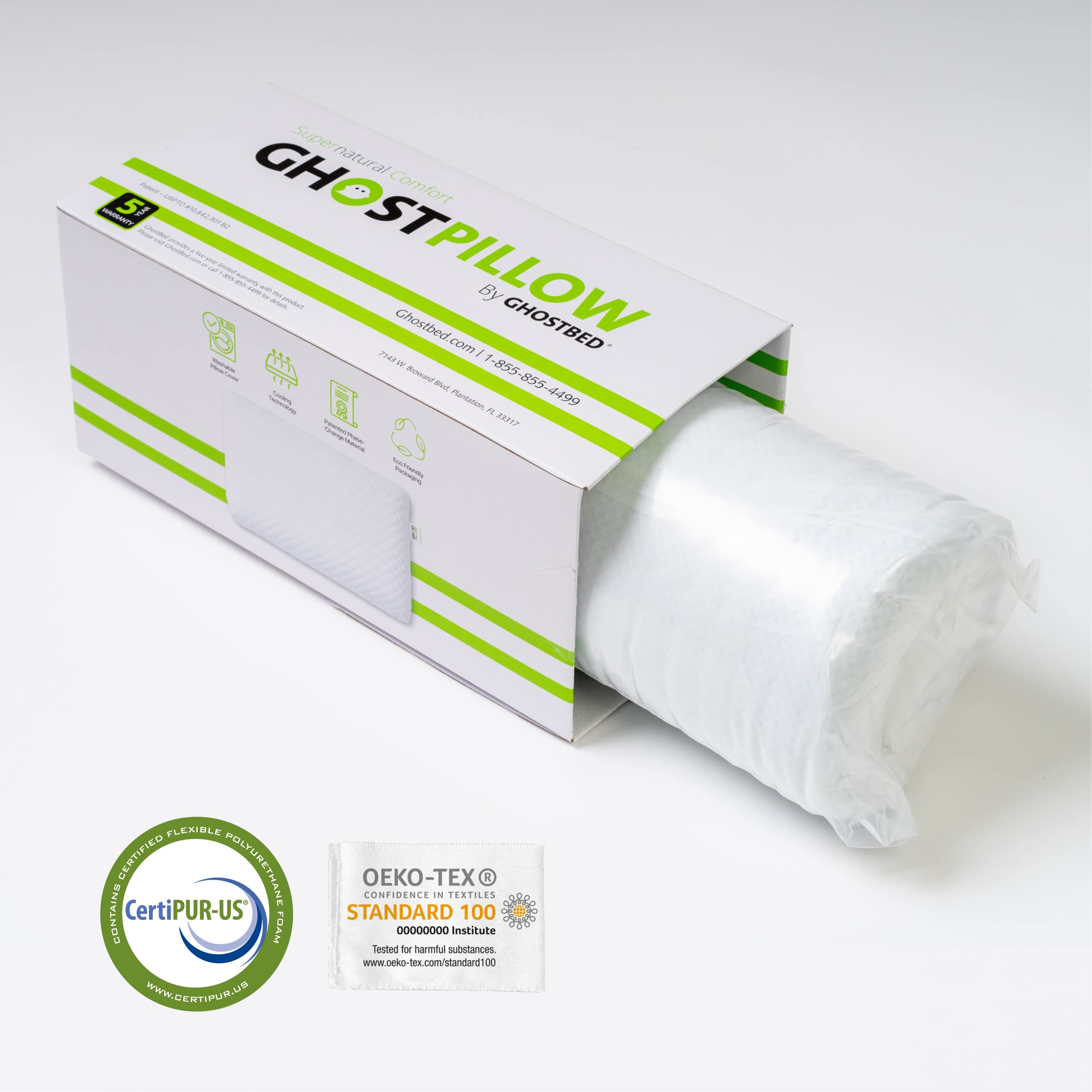 GhostBed Cooling Memory Foam Pillow - Firm Support for All Sleepers - Perfect for Hot Sleepers & Back Pain Relief