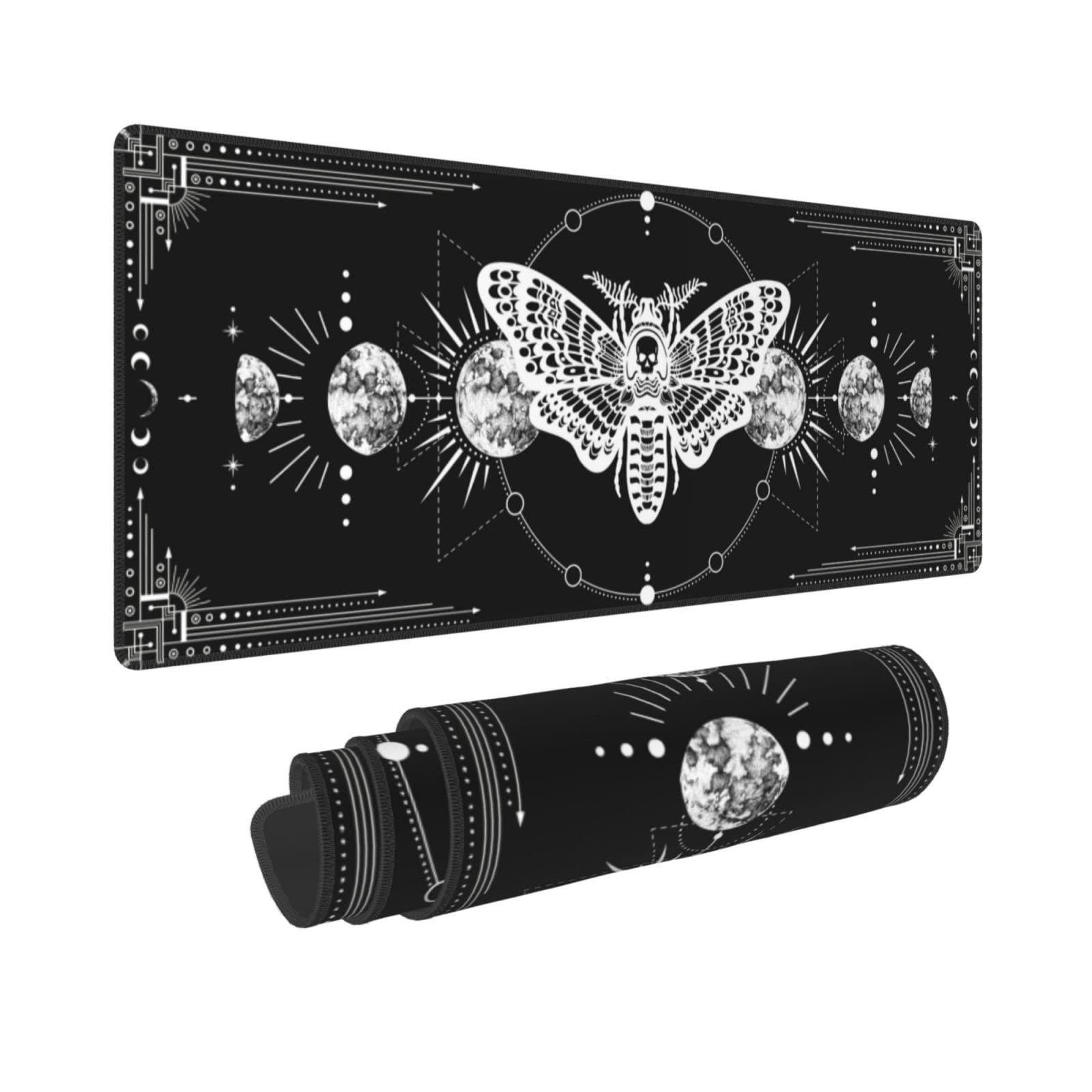 Moon Moth Pattern Gaming Mouse Pad - Extra Large 31.5x11.8 Inch Non-Slip Surface with Stitched Edges - Perfect for PC, Laptop & Office Workstations