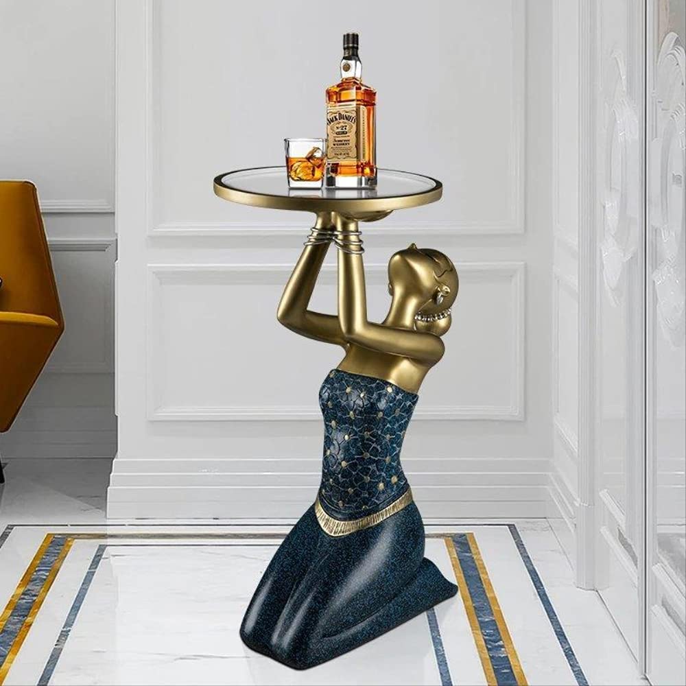 Nordic Modern Resin Kneeling Girl Figurine with Storage Tray - Elegant Floor Stand Sculpture for Living Room Decor | Perfect for Home, Office & Gift Giving