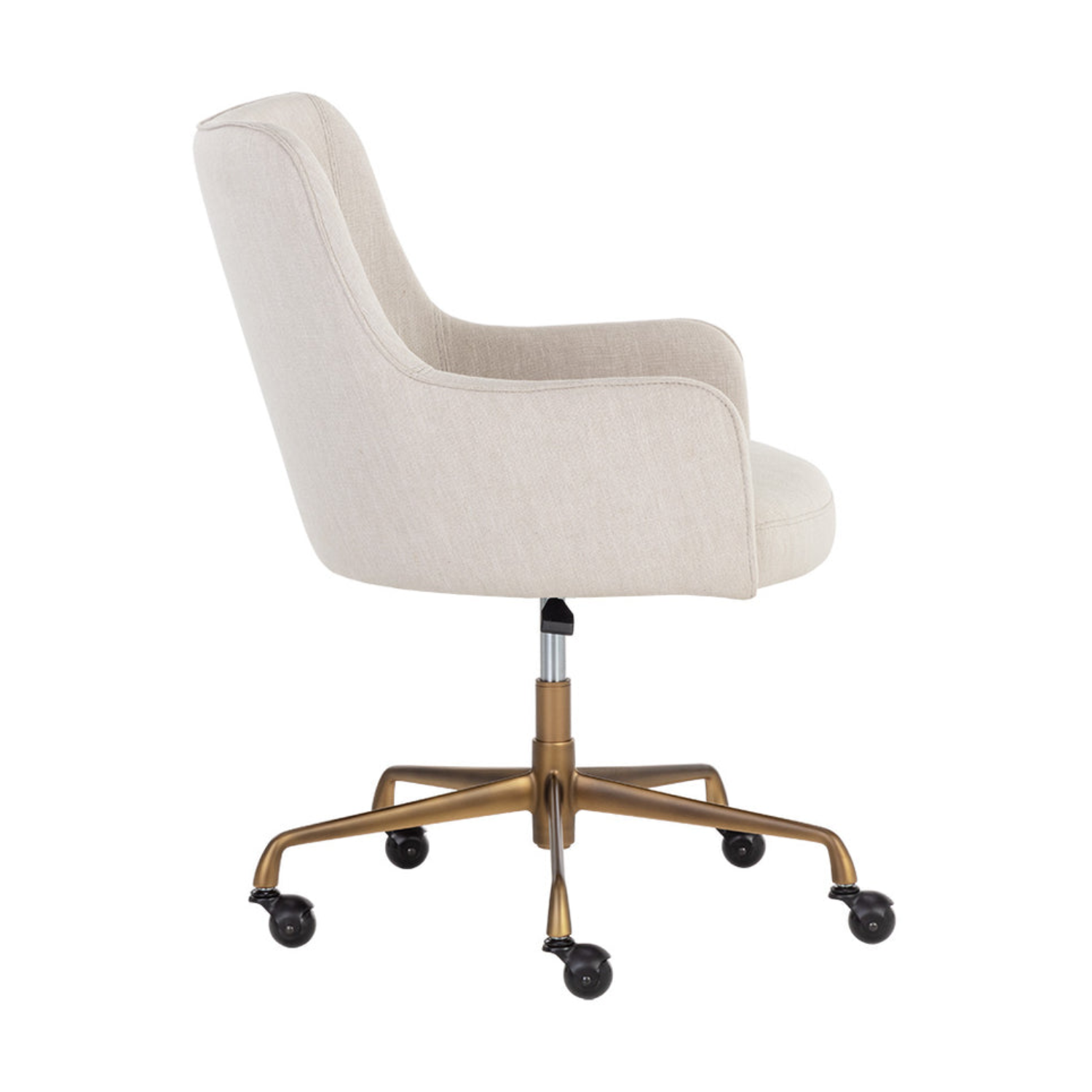Barrel Beige Linen Office Chair - Ergonomic Mid-Century Modern Desk Chair with Adjustable Height for Home Office, Study Room & Workspace
