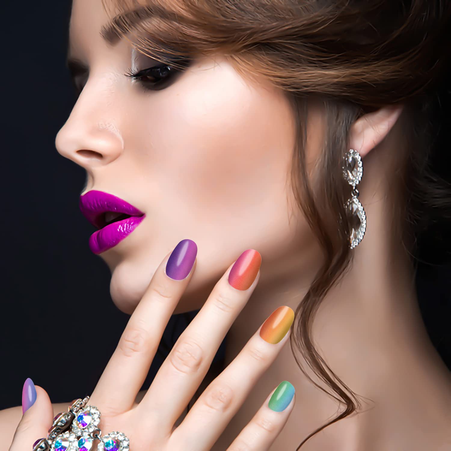 Rainbow Nail Wraps for Women - 5 Sheets Self-Adhesive Gel Nail Polish Strips | Manicure Design Stickers with Free Nail File | Perfect for Parties, Weddings & Everyday Nail Art