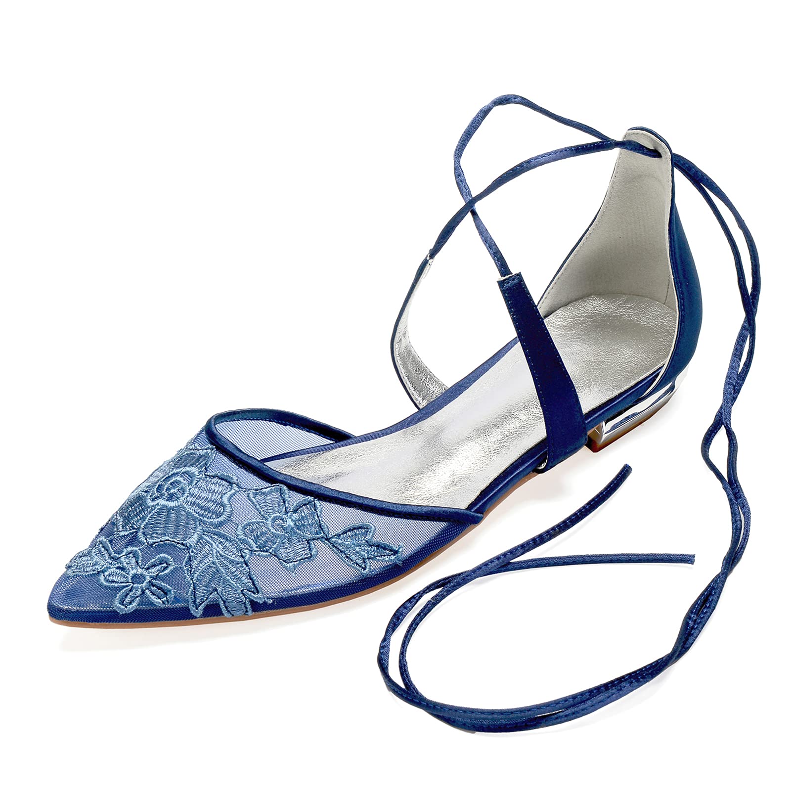 Vintage Pointed Toe Satin Bridal Sandals for Women - Elegant Wedding Shoes for Summer Weddings, Parties & Evening Events | Comfortable Flat Wedding Sandals with Mesh Details