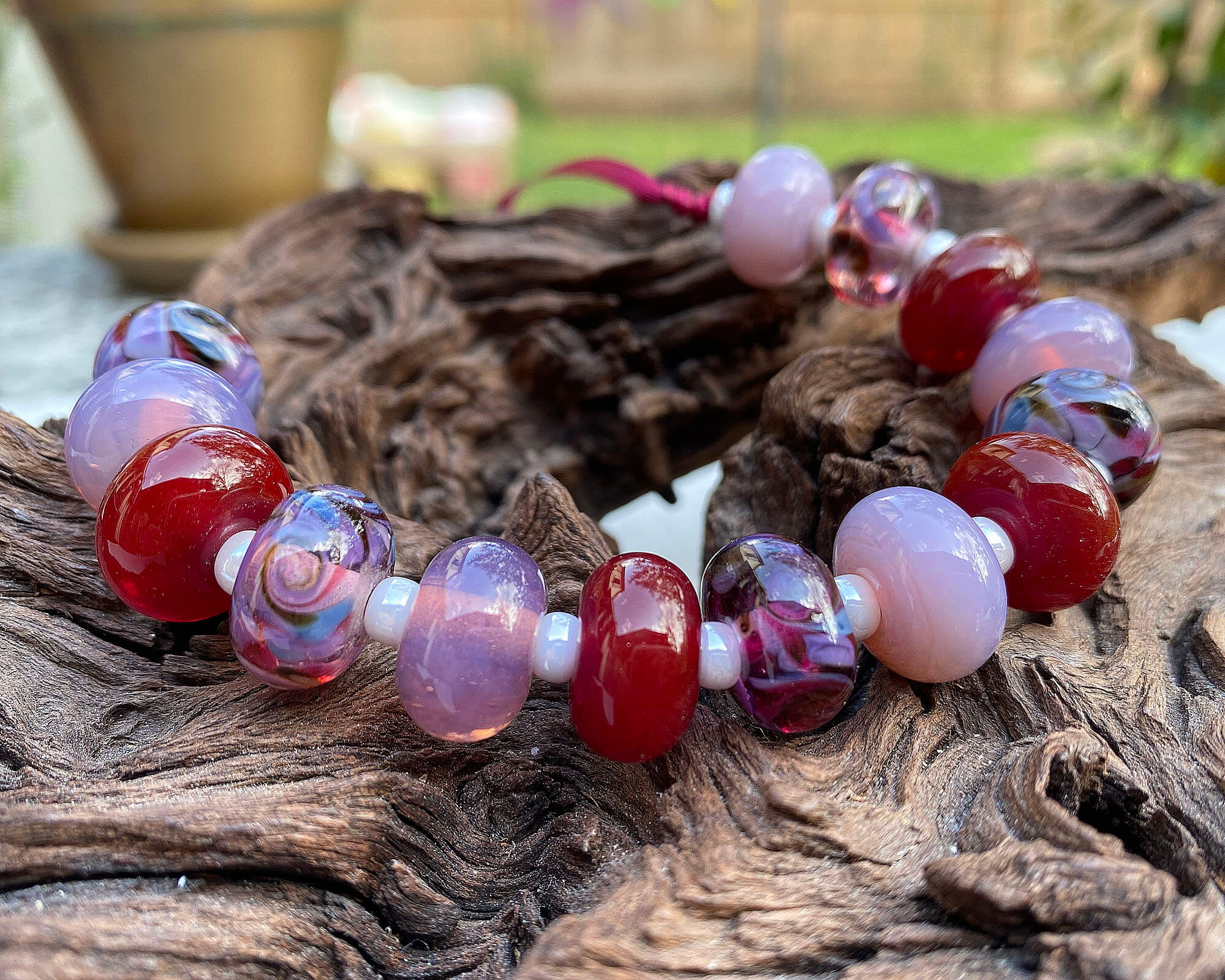 15 Handmade Red & Purple Swirl Lampwork Glass Beads Set for Jewelry Making - DIY Bracelet, Necklace & Craft Projects (SRA Certified) - Perfect for Gift Giving & Boho Style Accessories