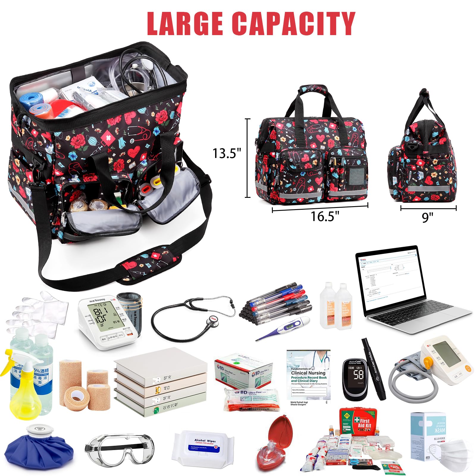Rolling Medical Duffle Bag for Nurses - Large Wheeled Nursing School & Clinical Essentials Organizer - Perfect for Home Health Care, CNA, EMT, EMS & Physicians (Ideal for Hospital Shifts, Travel & Healthcare Professionals)