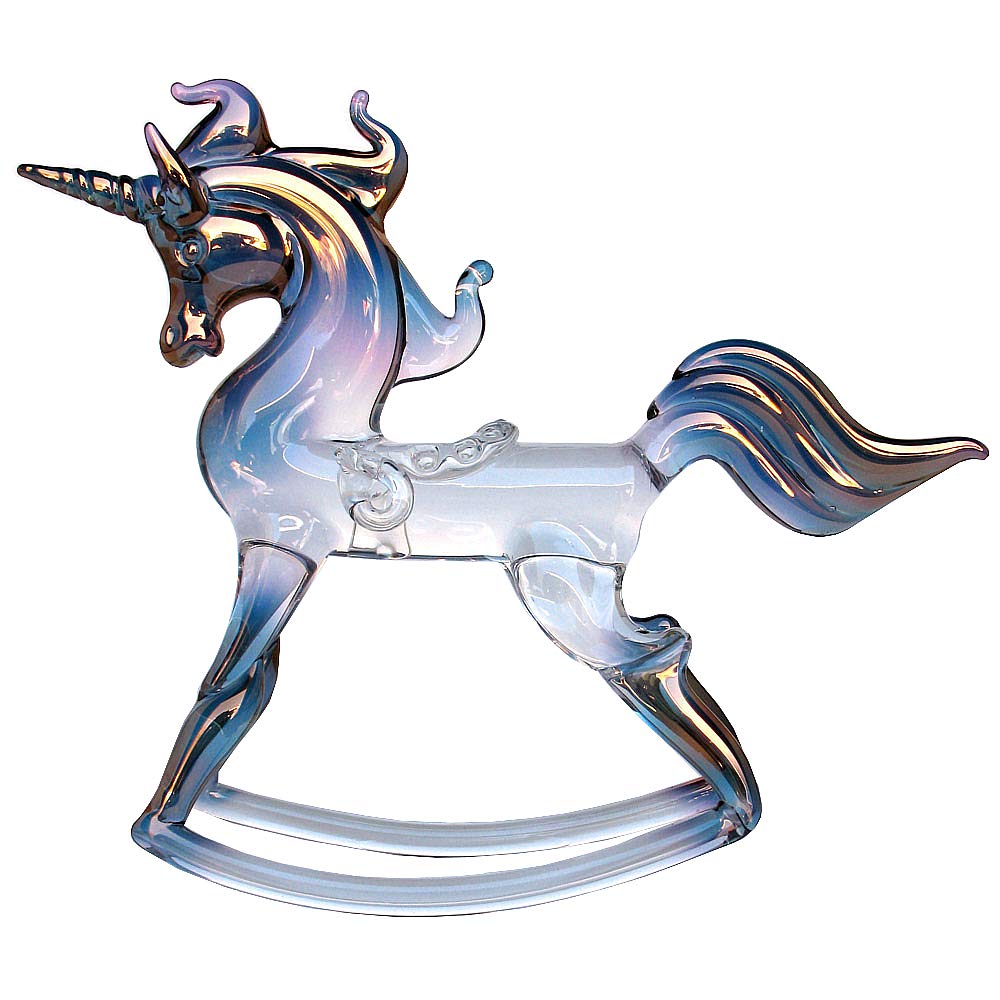 Hand Blown Glass Rocking Unicorn Figurine - Unique Home Decor & Gift for Collectors - Perfect for Nursery, Bookshelf or Office Desk Display