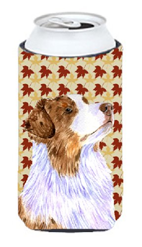 CoolCookware Australian Shepherd Fall Leaves Portrait Tall Boy Hugger Mug - Perfect for Coffee, Tea & Hot Drinks at Home, Office or Gifts