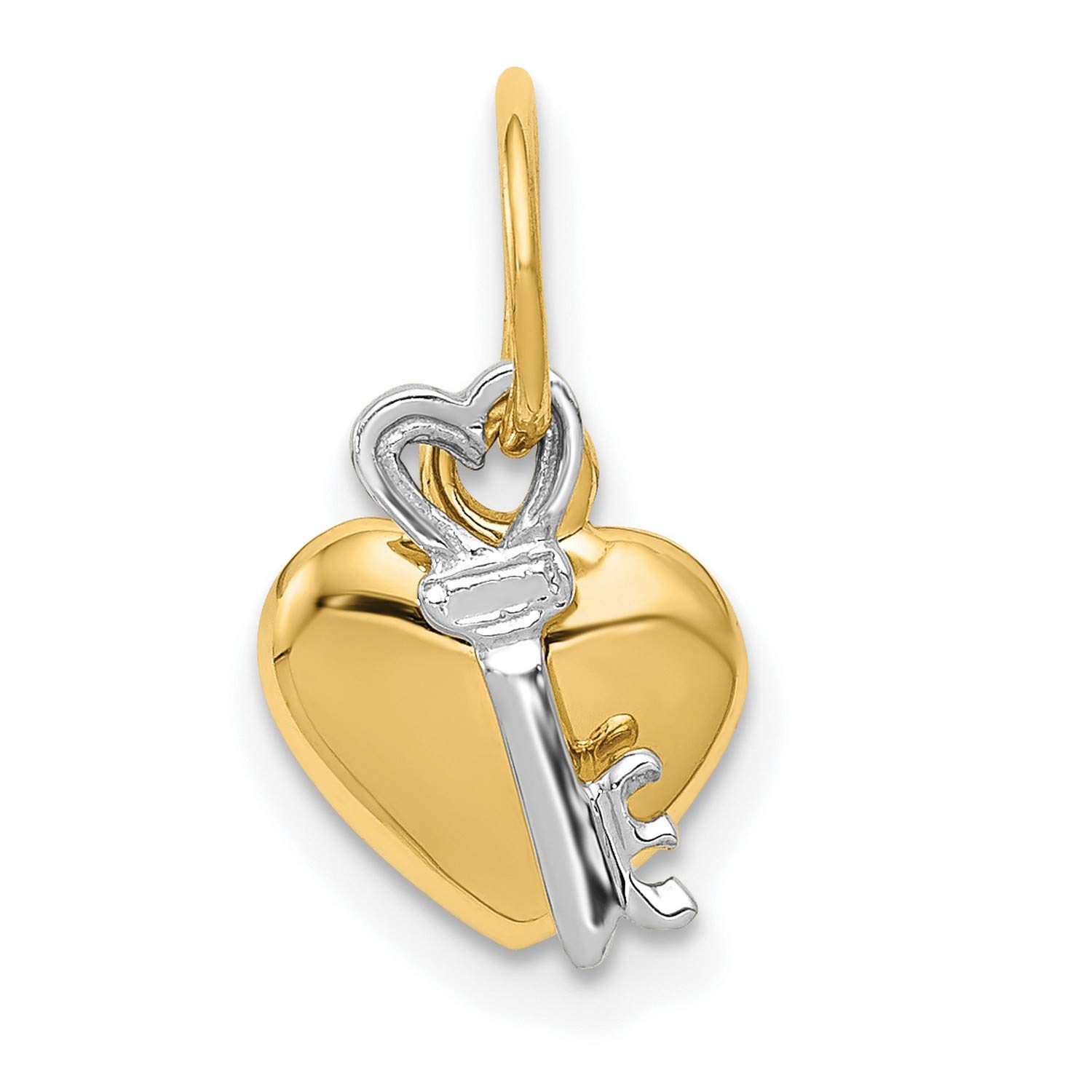 14K Two-Tone Gold Heart and Key Charm Necklace Pendant - 15mm x 9mm - Perfect for Valentine's Day Gifts, Anniversary Presents & Everyday Jewelry