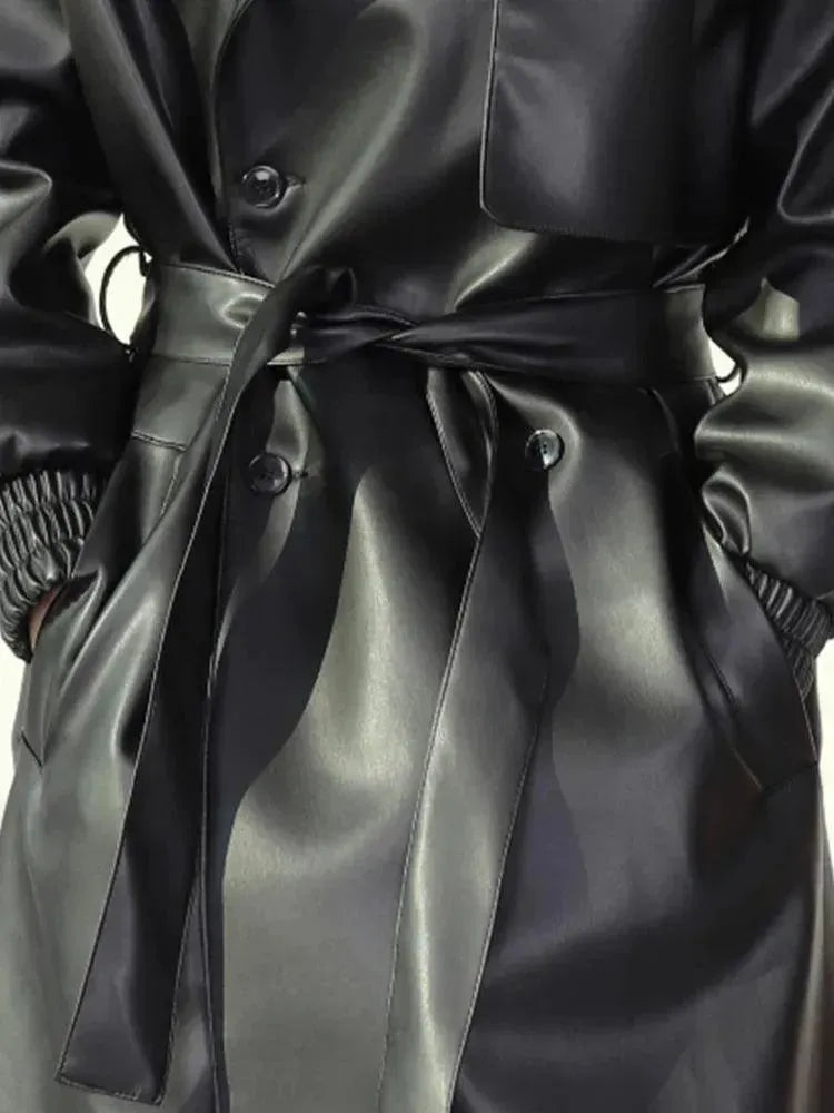 Men's Casual Belted Leather Overcoat - Stylish Winter Trench Coat for Business & Outdoor Wear