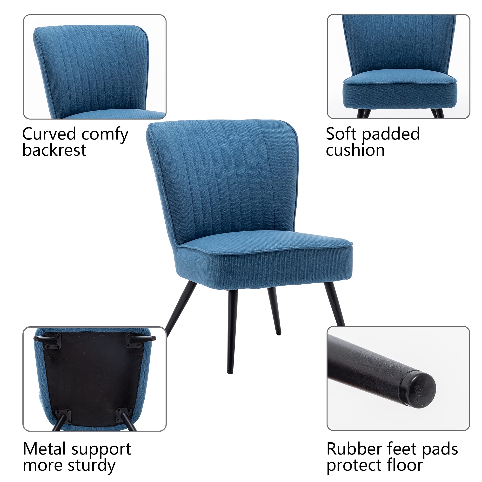 Modern Blue Accent Chair Set of 2 - Upholstered Armless Slipper Chairs for Living Room, Bedroom & Reception - Comfy Wingback Club Chairs for Guest Seating & Lounge Areas - Perfect for Home Decor, Apartments and Office Waiting Rooms