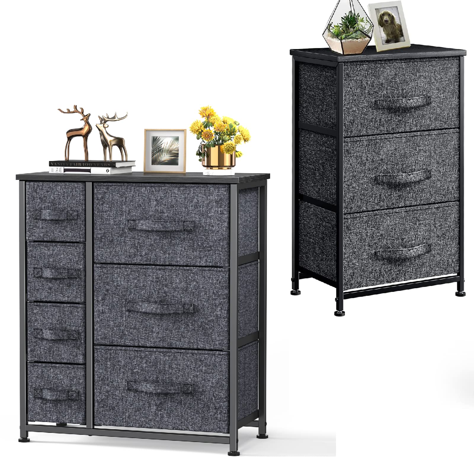 Pipishell 3-Drawer & 7-Drawer Fabric Dresser Organizer for Bedroom, Closet, Nursery, Living Room & Hallway - Space-Saving Storage Solution for Clothes, Toys & Home Essentials