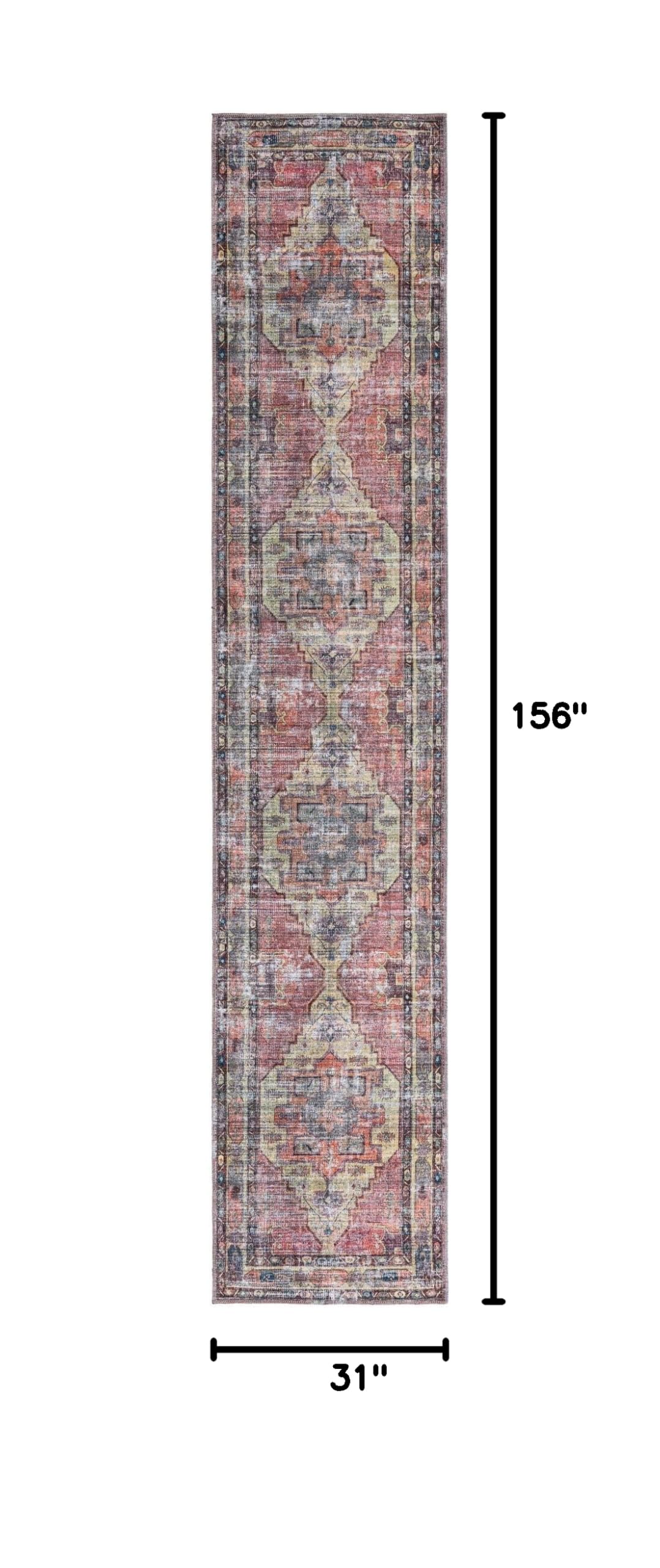 Maahru Collection Washable Runner Rug - 13 Ft Low-Pile Pink Carpet for Hallways & Entryways | Durable & Easy-Clean Home Decor for Living Room, Bedroom, Kitchen