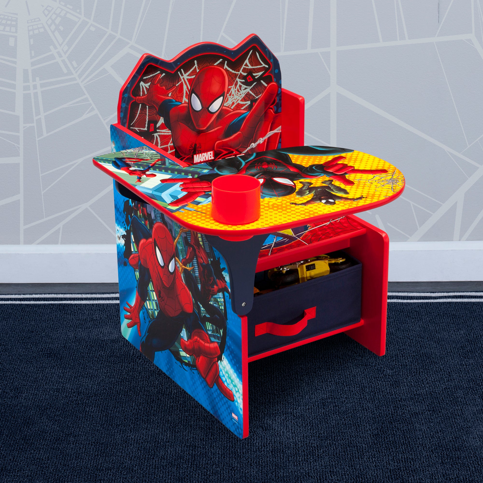 Spider-Man Themed Kids Study Desk with Storage Bin - Perfect for Homework, Reading & Playroom Organization