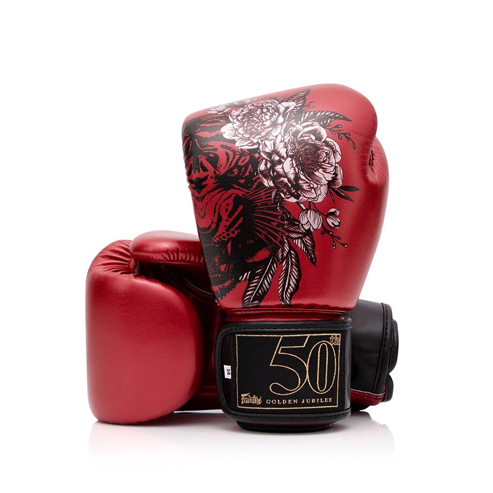 Fairtex Golden Jubilee Premium Muay Thai Boxing Gloves - Limited Edition Syntek Leather Training & Competition Gloves for MMA, Kickboxing | Heavy-Duty Imported Boxing Equipment for Fighters & Athletes | Perfect for Gym Workouts, Sparring & Martial Arts Training