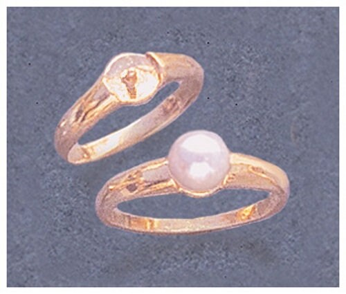 Solid Sterling Silver or 14K White/Yellow Gold 4mm-8mm Half Drilled Pearl Blank Ring - Size 5-8 Shank Setting (163804/143804) - Perfect for DIY Jewelry Making, Wedding Bands & Gift Giving