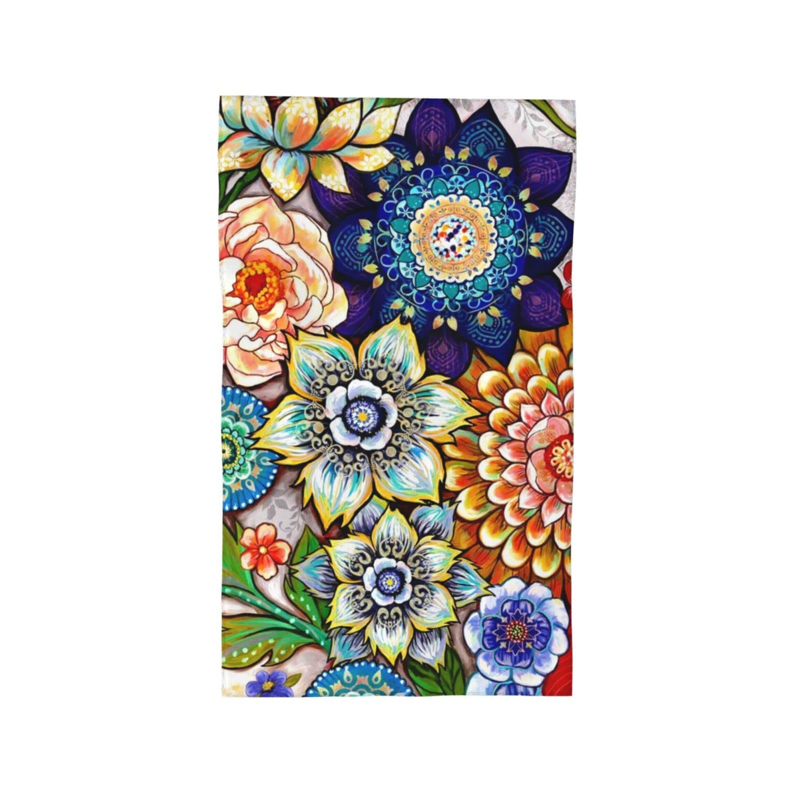 Boho Flower Bathroom Towels - Ultra Absorbent & Soft Compact Beach Towel for Shower, Swim, Pool, Spa, Gym, Yoga & Travel (27.5x16 inches) - Perfect for Tropical Vacations, Beach Days & Home Decor