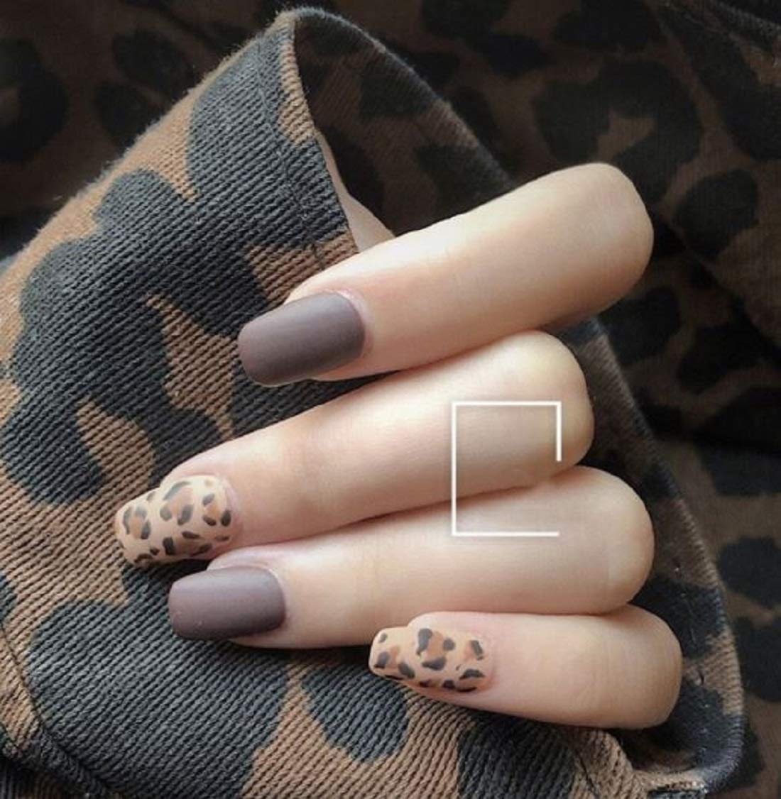 24-Piece Brown Purple Tiger Print Press-On Nails Set - Matte Finish Long Fake Nails with Nail Glue & Sticker Kit for Women | Easy DIY Nail Extensions for Parties, Weddings & Special Occasions