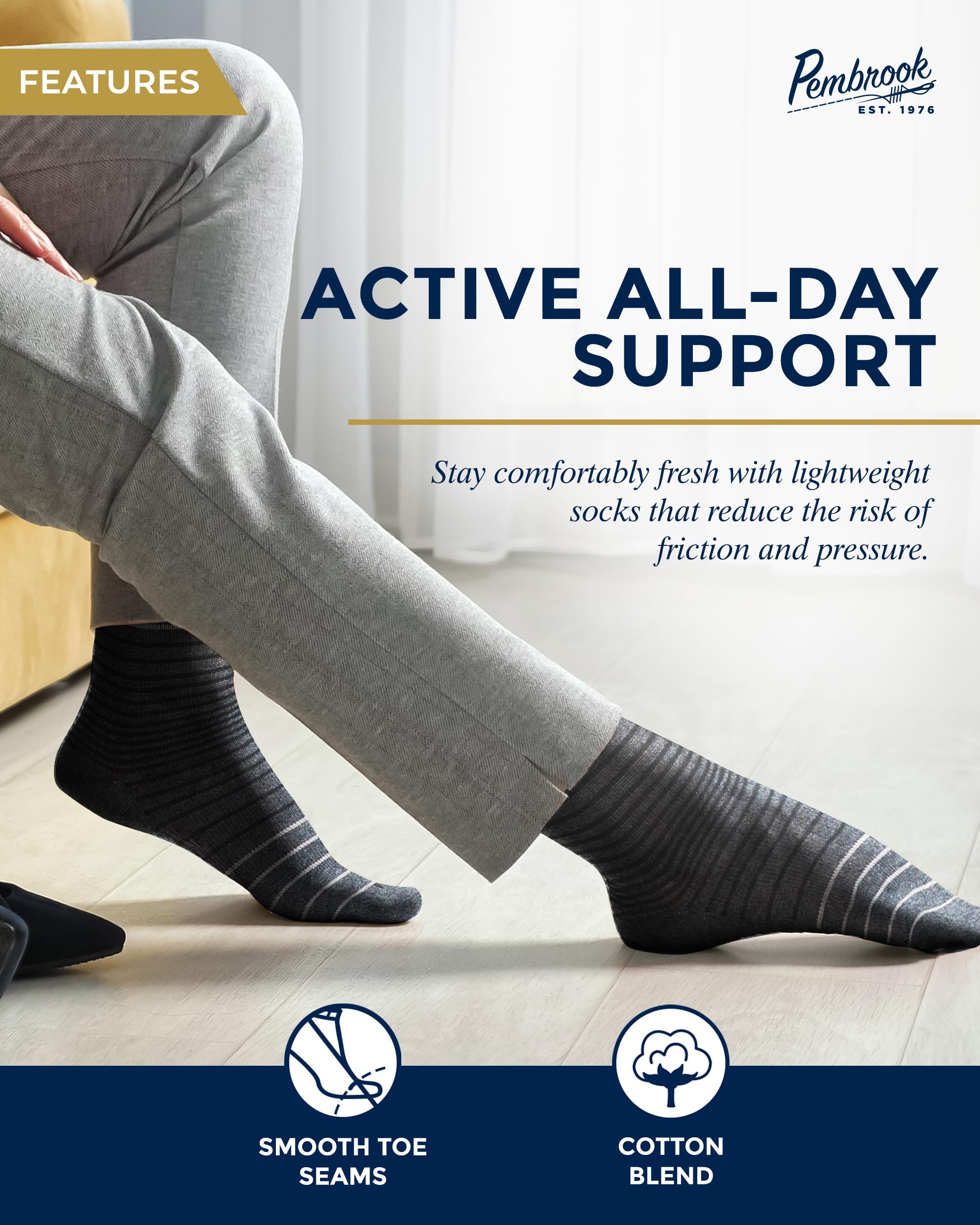 Pembrook Men's Light Compression Socks 6-Pack (8-15 mmHg) - Graduated Support Socks for Circulation, Travel & Recovery - Best for Running, Nursing & Long Flights