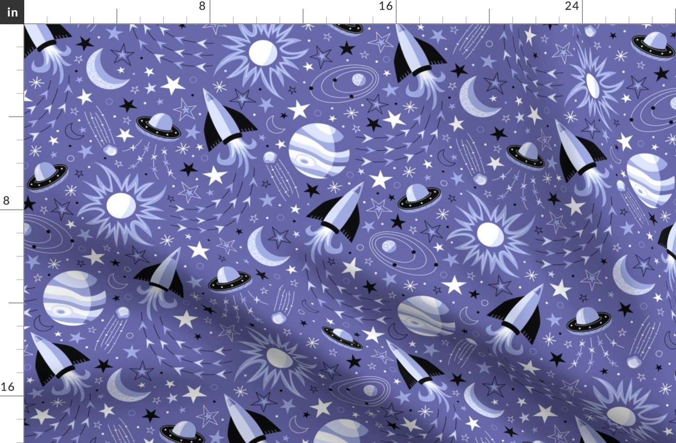 Space Star Kids Periwinkle Nerd Geek Planets Sun Printed Organic Cotton Sateen Fabric by The Yard - DIY Sewing, Quilting, Apparel & Home Decor for Nursery, Kids Room & Sci-Fi Themed Decorations