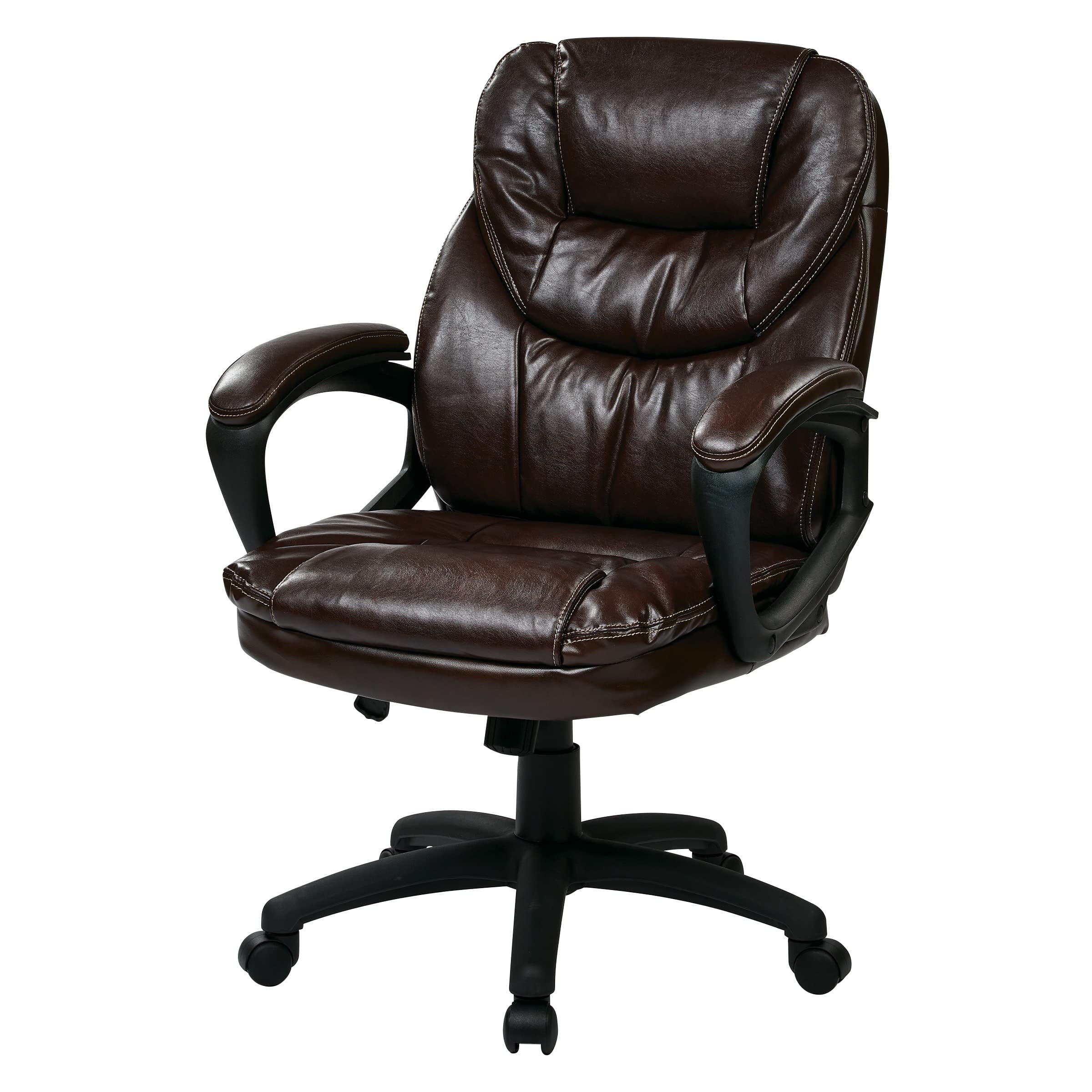Office Star FL Series Faux Leather Adjustable Office Chair with Lumbar Support & Padded Arms - Chocolate - Ergonomic Manager Chair for Home Office, Gaming & Workspace Comfort