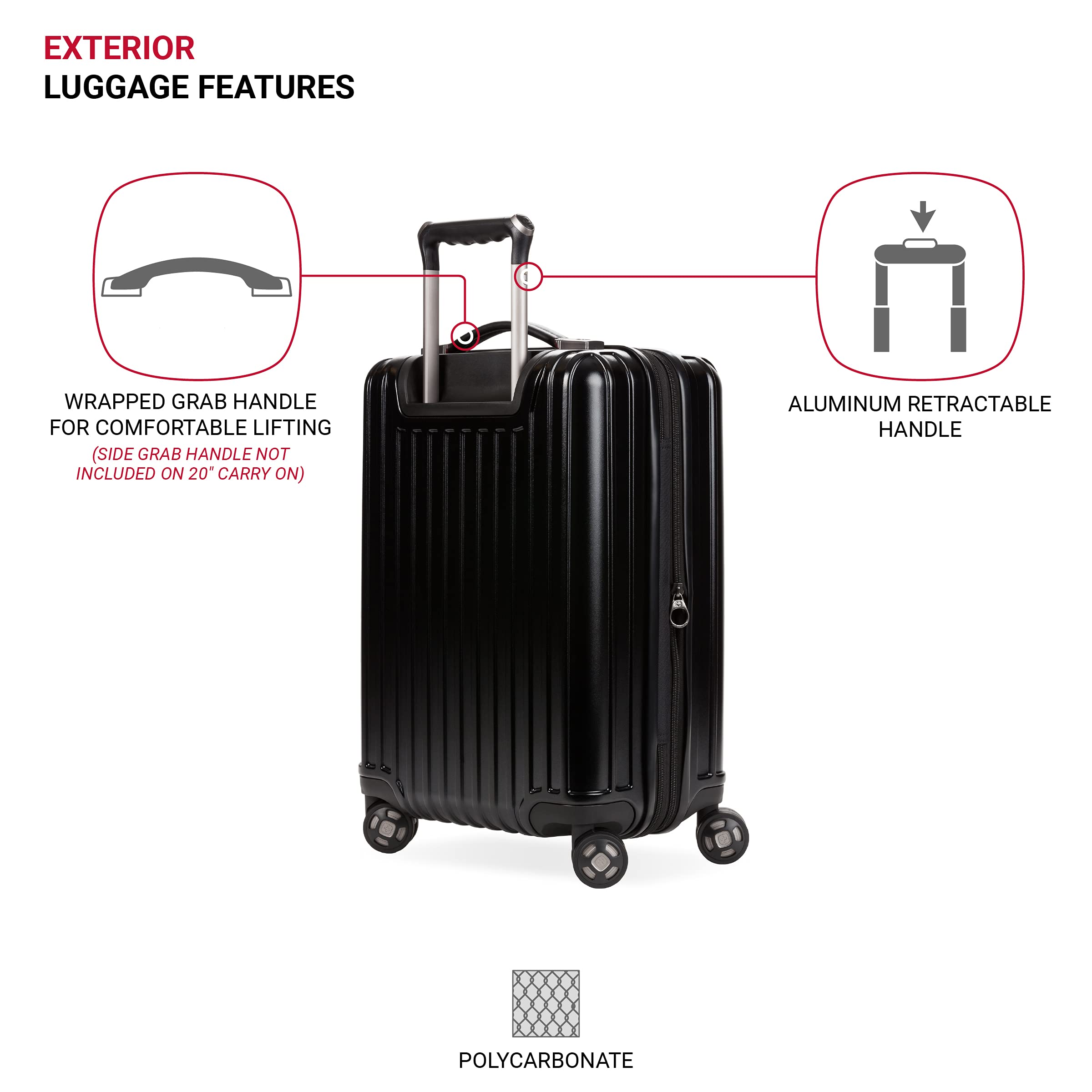 SwissGear 7910 Expandable Hardside Carry-On Luggage 20-Inch with 360° Spinner Wheels, TSA Lock & USB Charging Port - Black - Perfect for Business Travel & Weekend Getaways