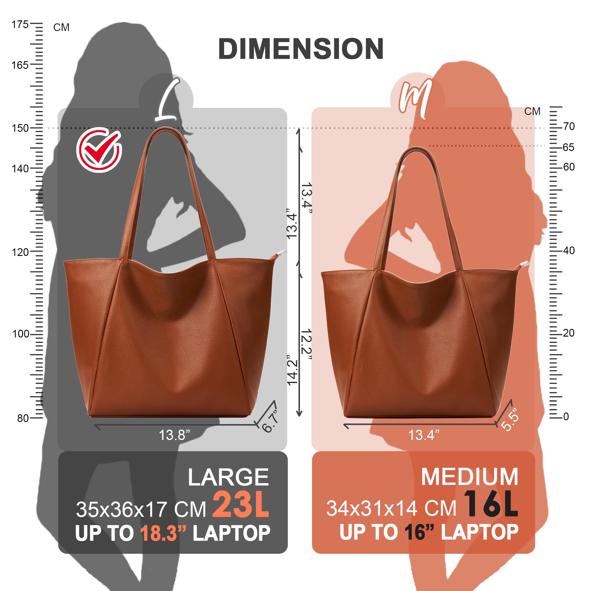 Vegan Leather Large Tote Bag for Women - 23L Oversized Work Bag with Zipper, Casual Weekender & Travel Shoulder Purse - Perfect for Office, Commuting, Weekend Getaways and Daily Essentials