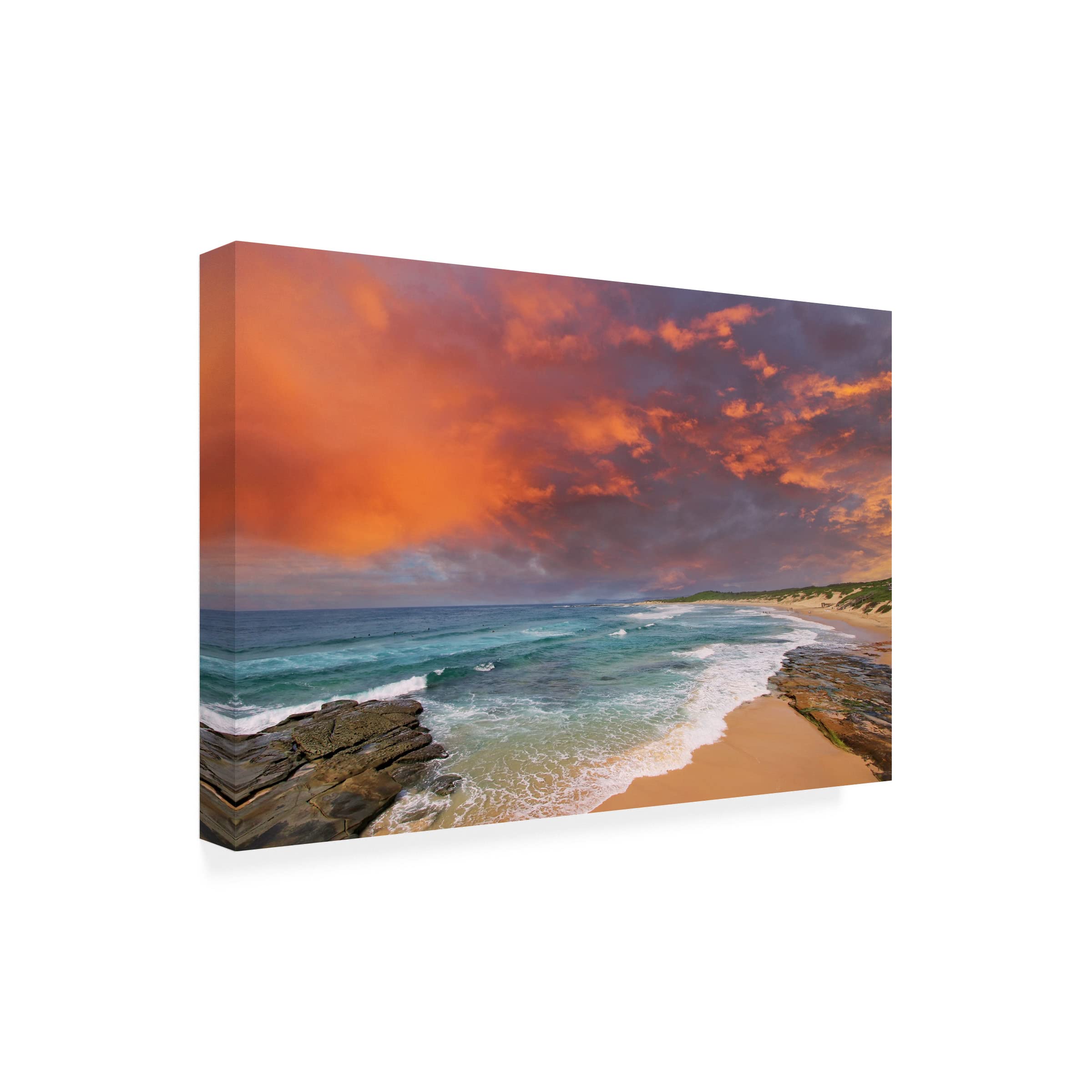 Trademark Fine Art 'Soldiers Beach Sunset' Canvas Wall Art Print by Beata Czyzowska Young - Coastal Sunset Painting for Living Room, Bedroom & Office Decor