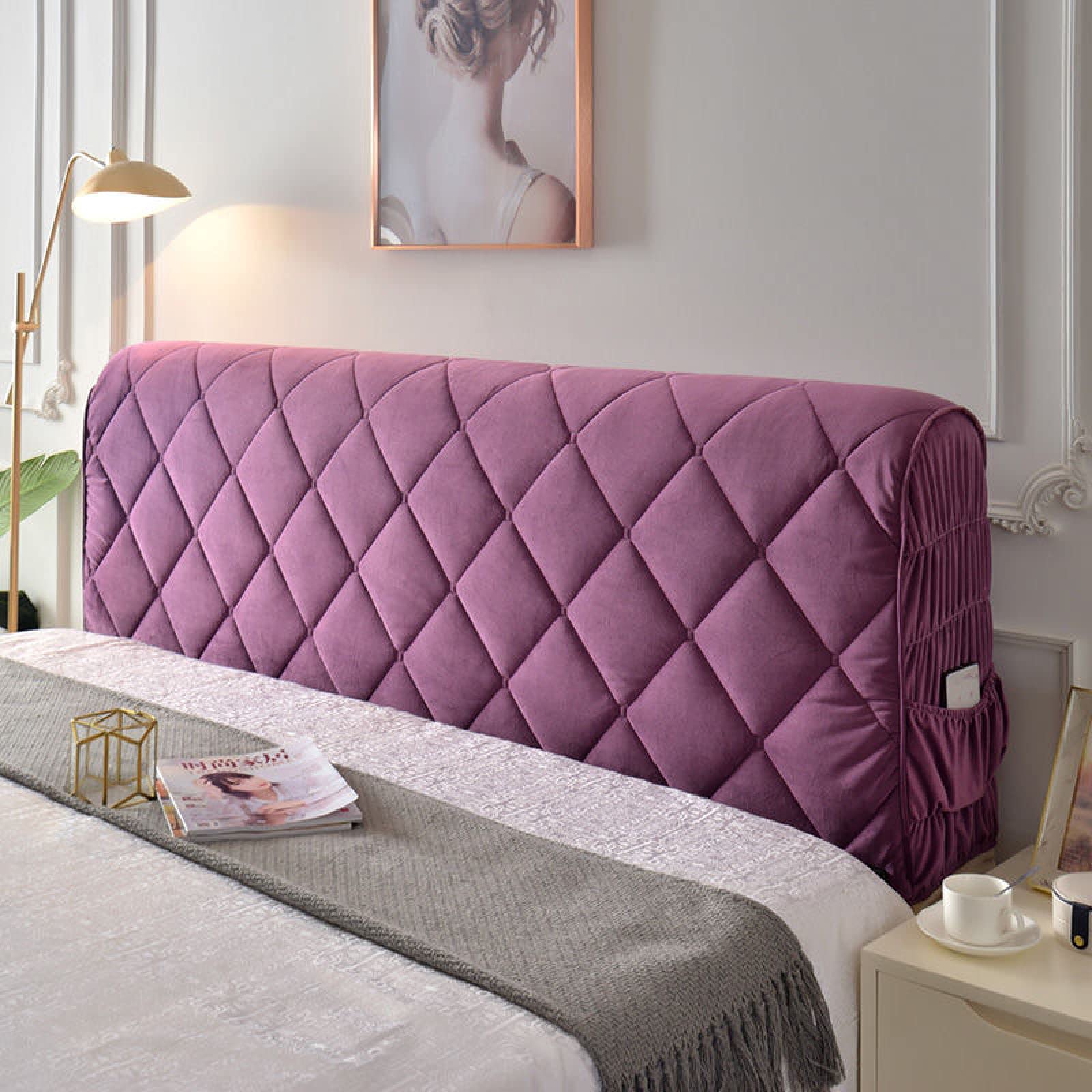 TFBH Thickened Quilted Velvet Stretch Bed Headboard Slipcover - Dustproof Backrest Protector for Queen/King Size (78.7