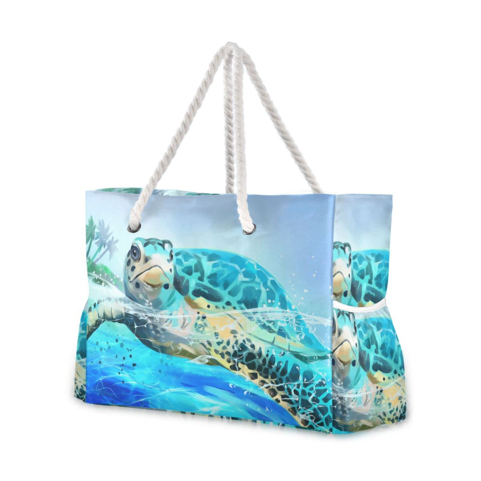 Vikko Sea Turtle Floats Beach Bag - Large Waterproof Travel Tote with Zipper for Women & Girls | Perfect for Pool, Beach Vacations & Summer Outings