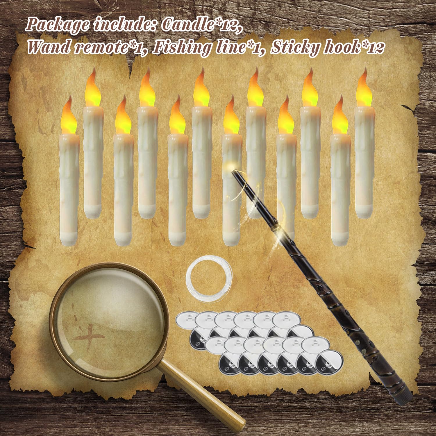 12PCS Floating Candles with Wand - Flameless LED Candles for Christmas Decorations, Remote Control Battery Operated Magic Hanging Candles - Perfect for Birthday Parties, Weddings, and Home Decor