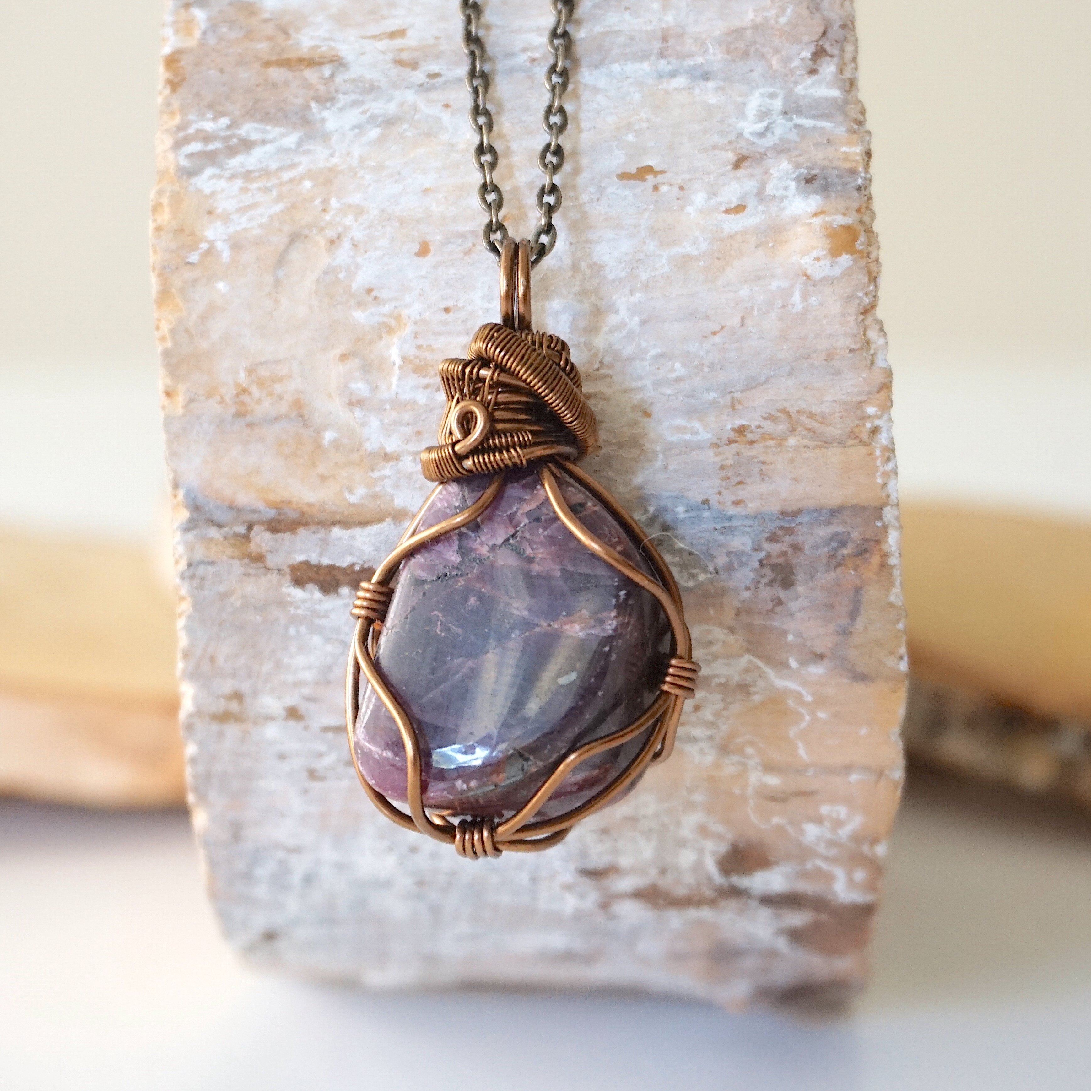 Raw Ruby Necklace in Antique Bronze - Handmade Bohemian Jewelry for Women, Perfect for Boho Chic Outfits & Special Occasions