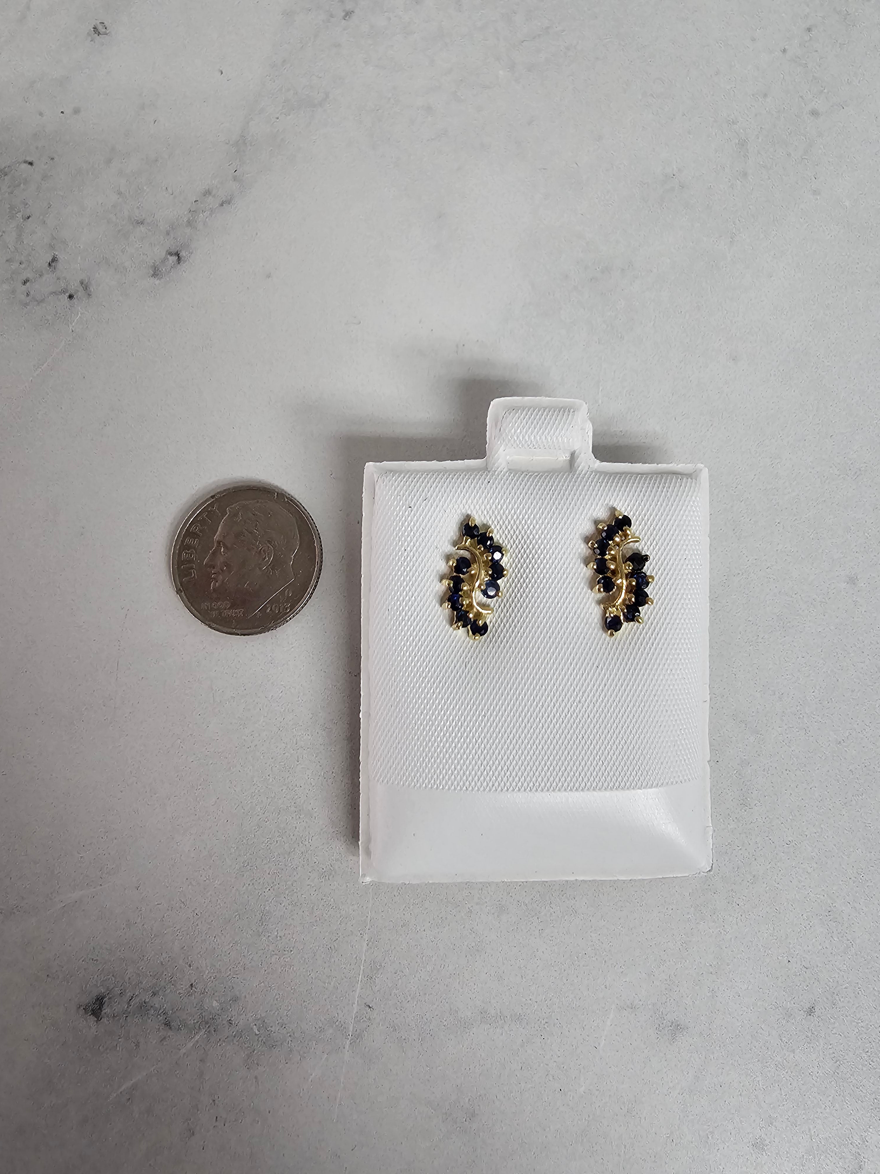 14K Yellow Gold Swirly Sapphire Earrings for Women – Elegant Dangle Earrings for Party, Wedding & Special Occasions