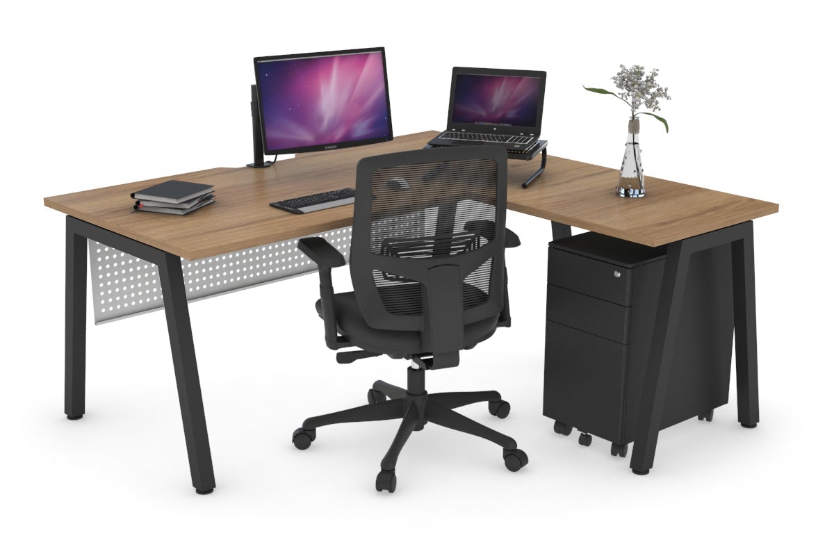 Quadro A Legs L-Shaped Corner Office Desk - 1600L x 1800W with Cable Management | Modern Home & Office Workspace Solution