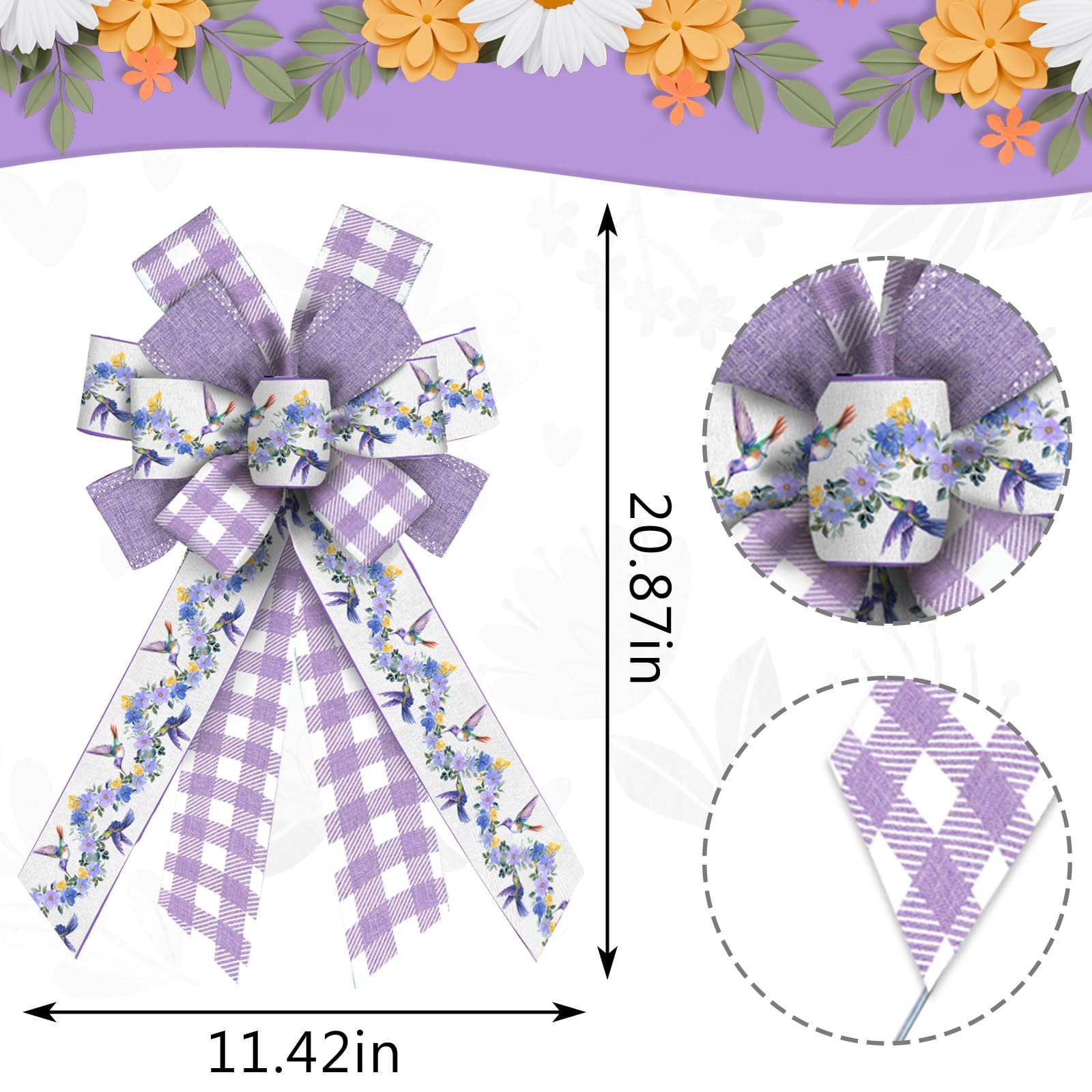 Lavender Floral Wreath Bows - Purple Burlap Spring Flowers Bows for Wreaths, Wedding, Farmhouse Decor, Front Door, Birthday Party | DIY Craft, Home Decor, Seasonal Decoration