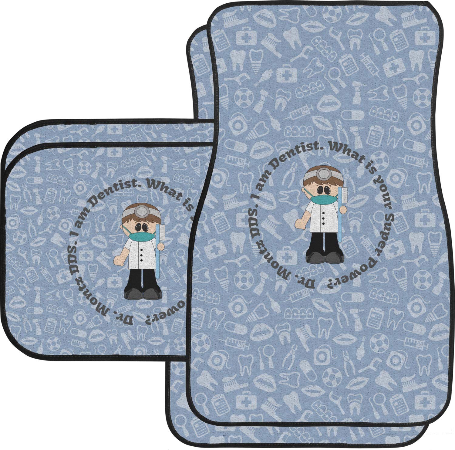 Custom Dentist Car Floor Mats Set - 2 Front & 2 Back Personalized with Name - Non-Slip Automotive Accessories for Doctors & Medical Professionals