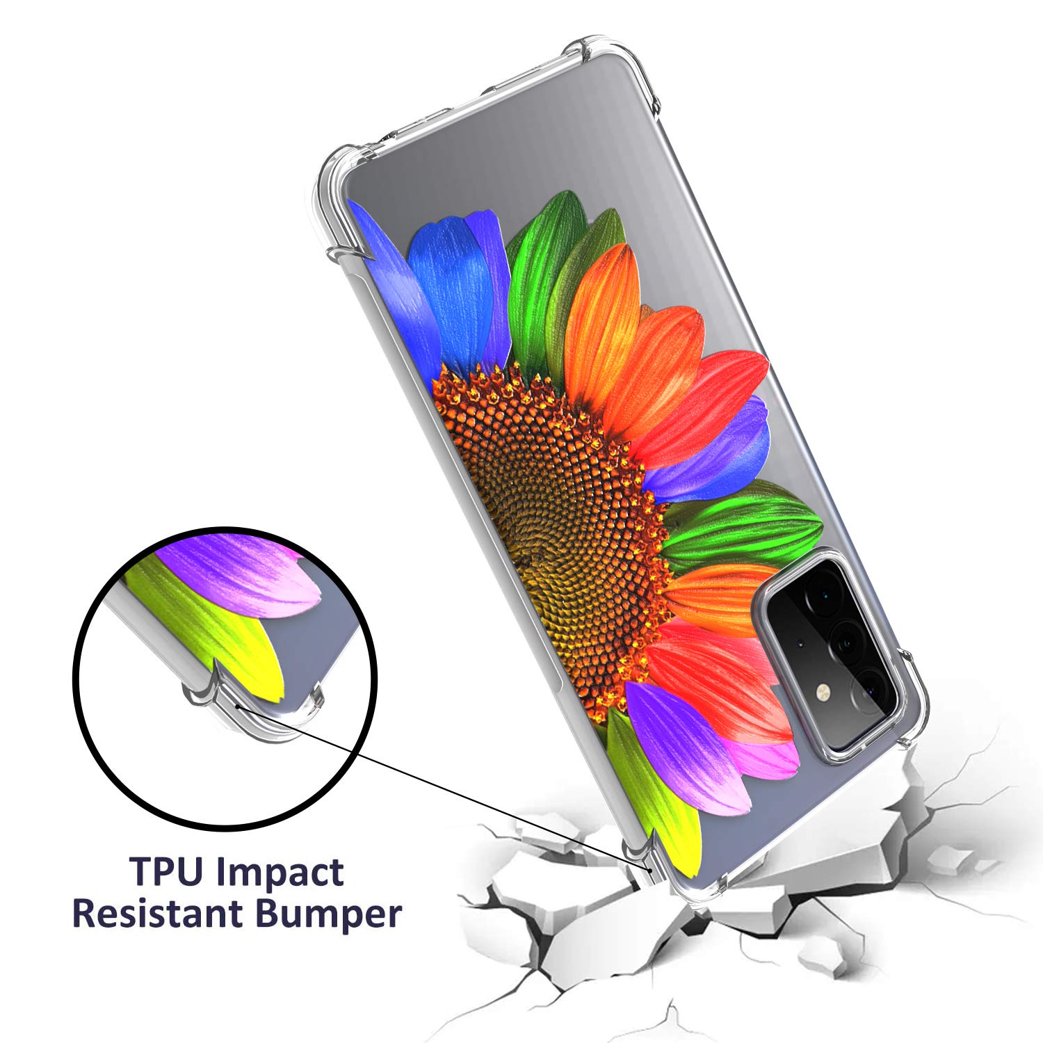 Designed for Samsung Galaxy A72 Case - Slim Flexible TPU Clear Phone Cover with Sunflower Design | Perfect for Everyday Protection & Style