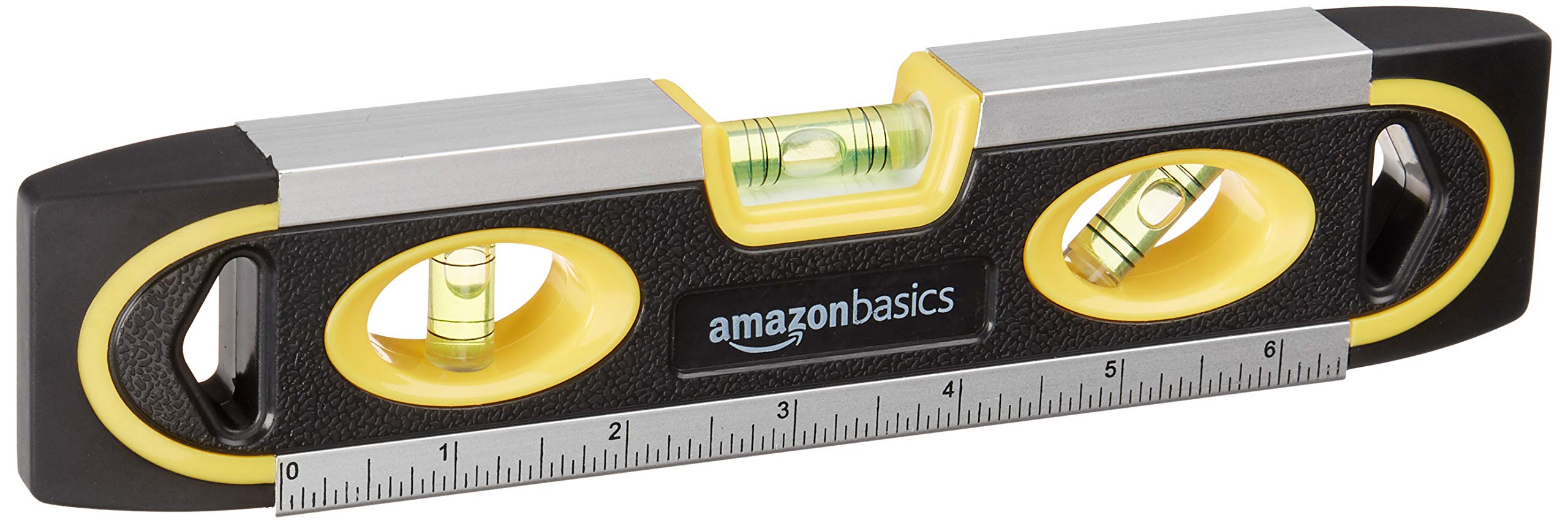 Amazon Basics 9-Inch Magnetic Torpedo Level with Ruler - 180/90/45 Degree Bubble Vials - Black - Perfect for Construction, DIY Projects, and Home Improvement Tasks