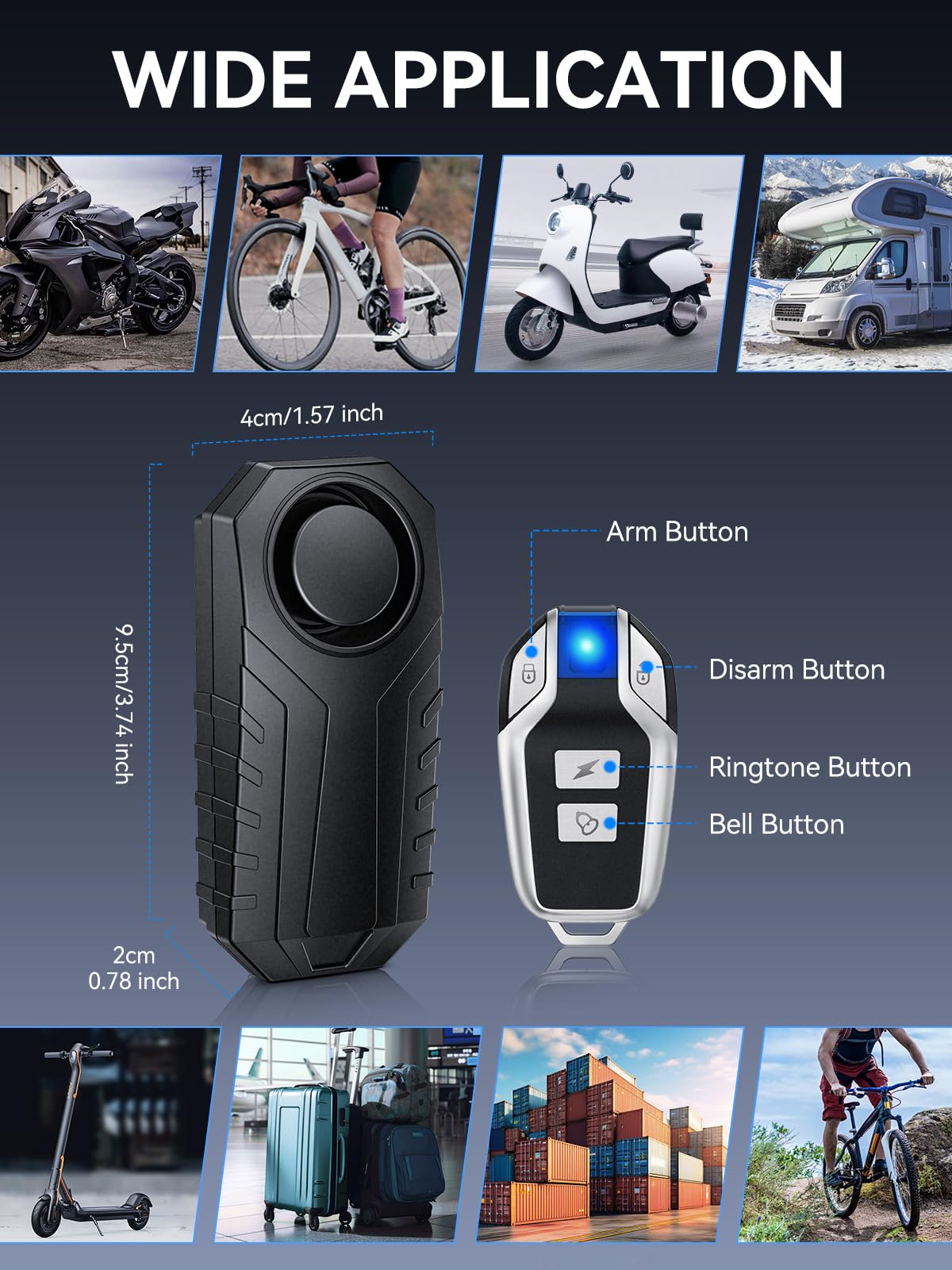 Onvian Upgraded Rechargeable Bike Alarm - Wireless Vibration Motion Sensor Anti-Theft Alarm with Remote | IP65 Waterproof Motorcycle Security System | Perfect for Ebikes, Bicycles, Scooters & Cars | Ideal for Urban Commuting, Parking Security & Outdoor Adventures