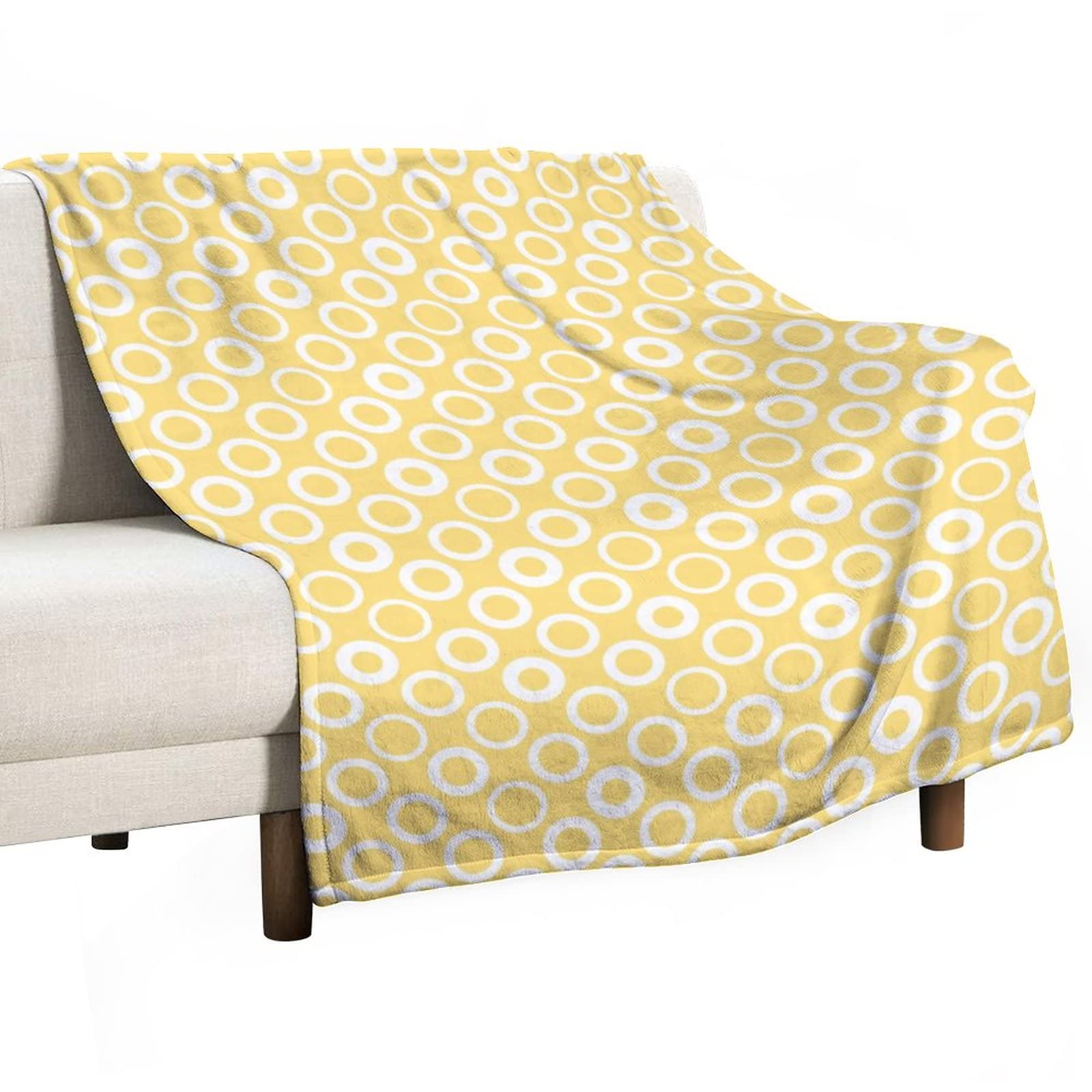 Soft Flannel Yellow Circle Throw Blanket - Lightweight Cozy Plush Blanket for Bed, Sofa & Living Room - Perfect for Snuggling, Home Decor & Gift Giving