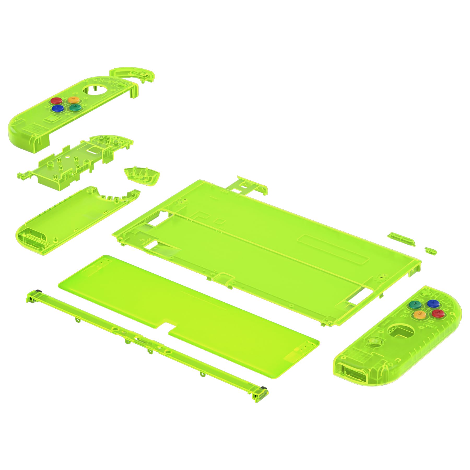 eXtremeRate Replacement Buttons & Back Cover Shell for Nintendo Switch OLED Console - Transparent Lime Green | Joycon Controller Case & Kickstand | Perfect for Gaming & Customization