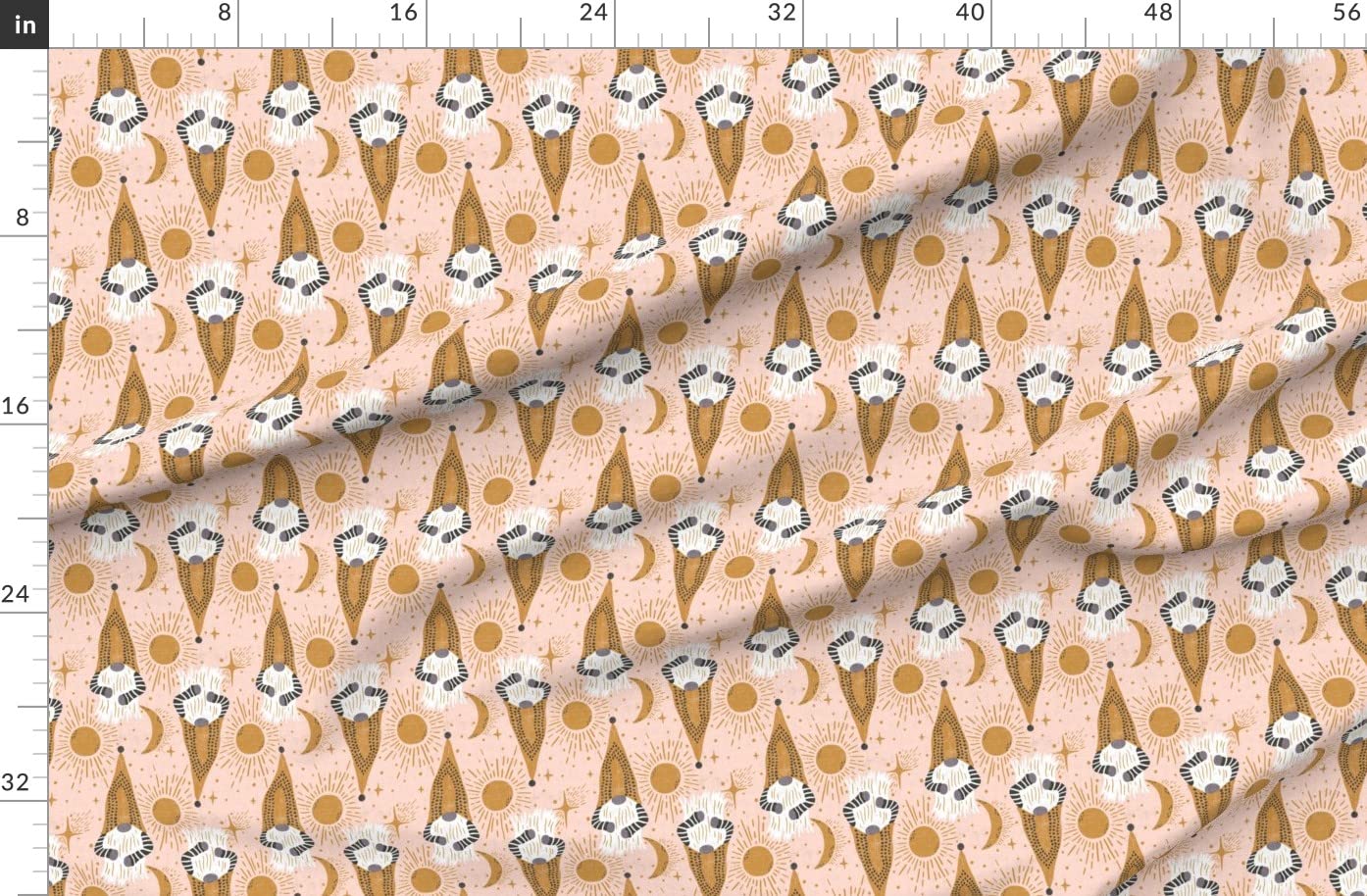 Boho Gnomes Pink White Star Kitsch Sun Printed Denim Fabric by The Yard - Spoonflower Cotton Fabric for Apparel, Home Decor & Upholstery - Perfect for DIY Crafts, Quilting, and Bohemian Style Clothing
