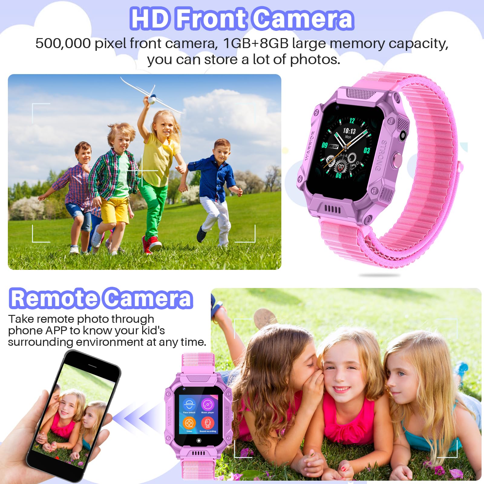 4G Kids Smart Watch with GPS Tracker & Calling - HD Touch Screen Children's Smartphone Watch with SMS, Voice/Video Calls, SOS, WiFi, Face Unlock - GPS Tracker for Boys & Girls Ages 3-15 - Perfect for School Safety, Outdoor Activities & Parental Monitoring