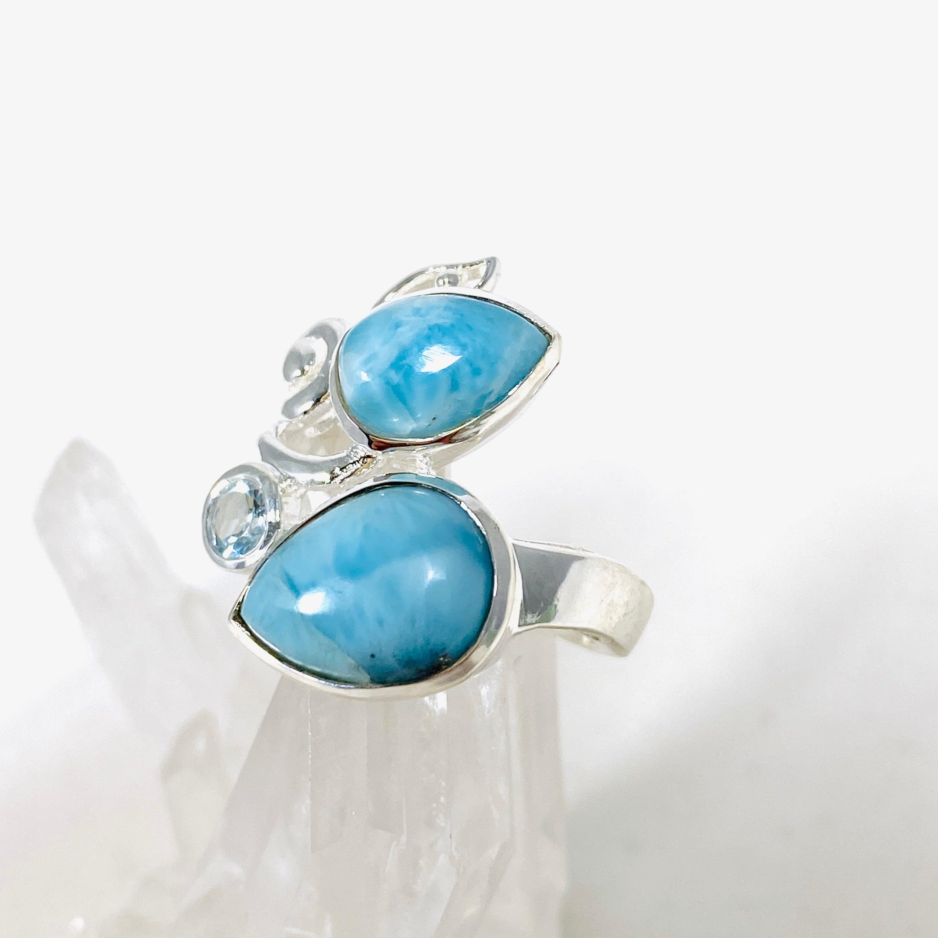 Larimar Multi Stone Ring for Women - Size 6 Sterling Silver Jewelry KRGJ3091 | Perfect for Beach Vacation, Boho Fashion & Gift Giving