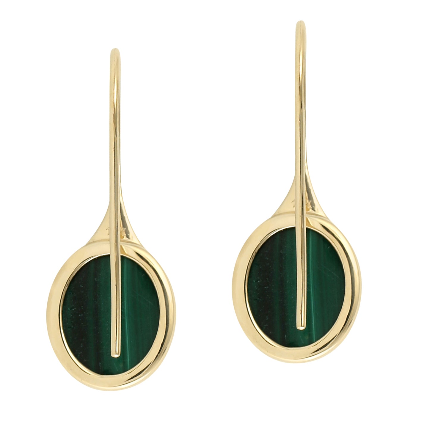14K Solid Yellow Gold Malachite Gemstone Ear Hook Earrings - Elegant Dangle Jewelry for Women, Perfect for Parties, Weddings & Everyday Wear