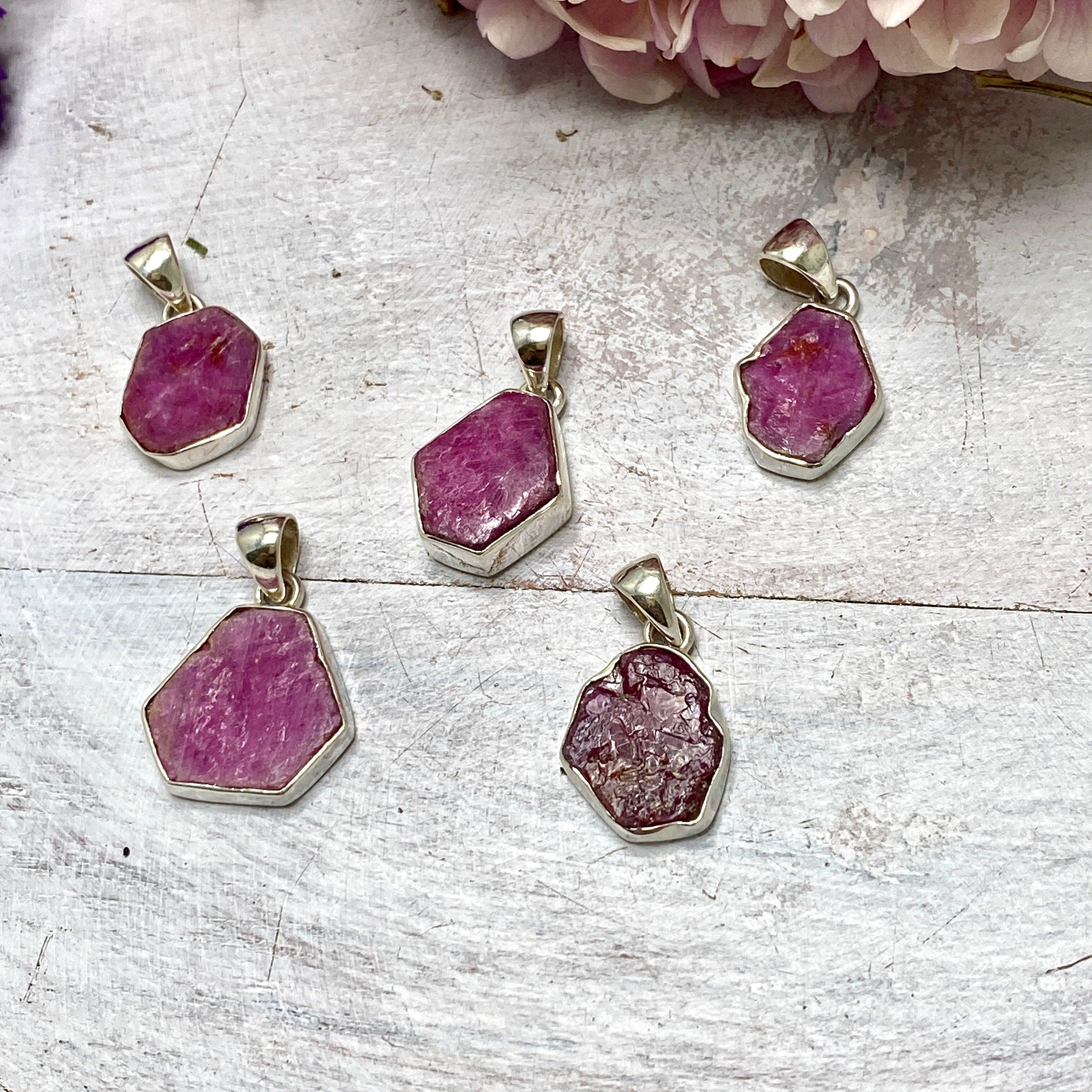 Natural Ruby Raw Hexagonal Pendant Necklace - KPGJ3341 | Handmade Boho Jewelry for Women, Gift for Her | Perfect for Meditation, Yoga & Spiritual Healing