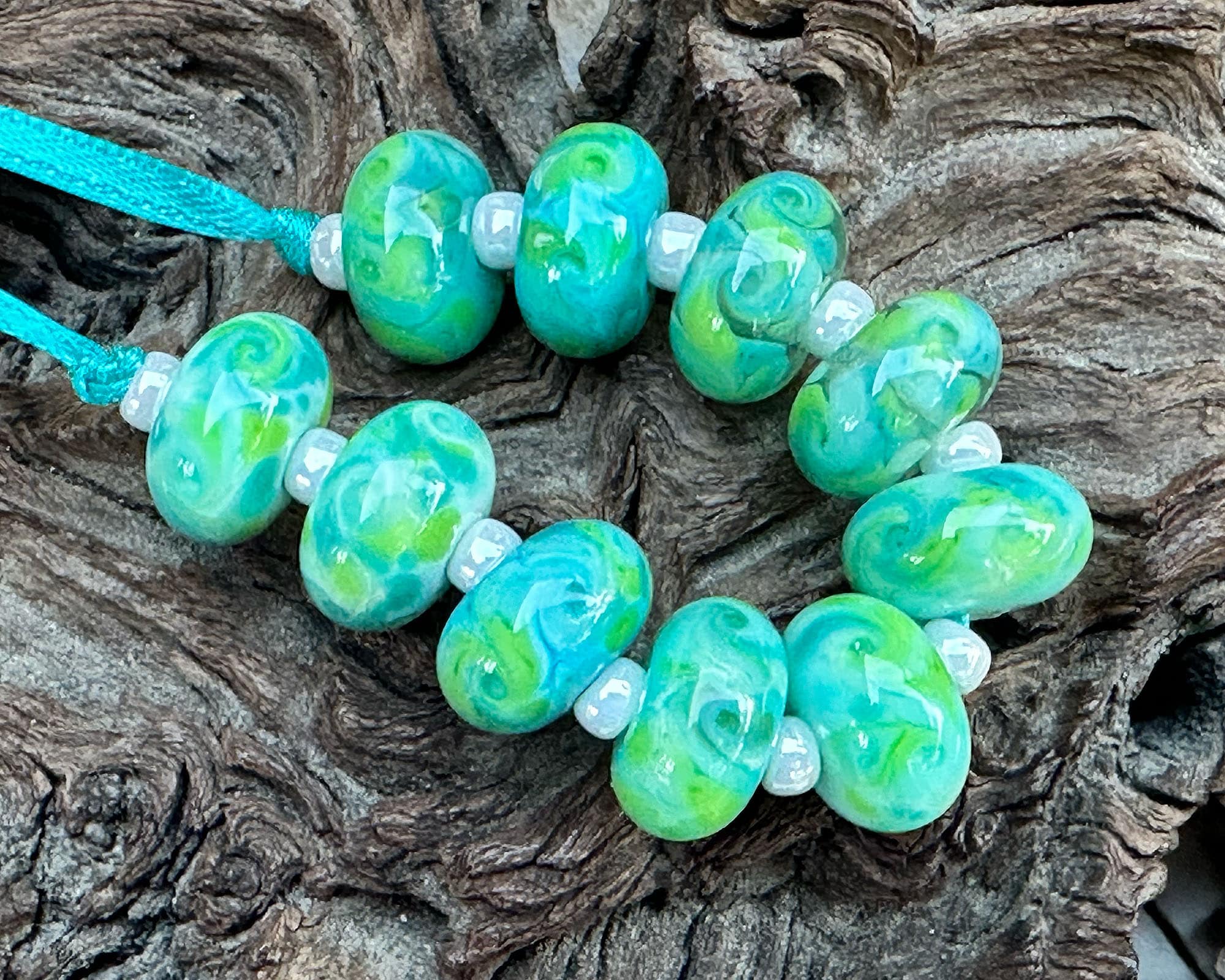 Ocean Breeze Swirl Lampwork Glass Beads Set - Handmade SRA Beads for Jewelry Making, DIY Crafts & Scrapbooking - Perfect for Necklaces, Bracelets & Earrings