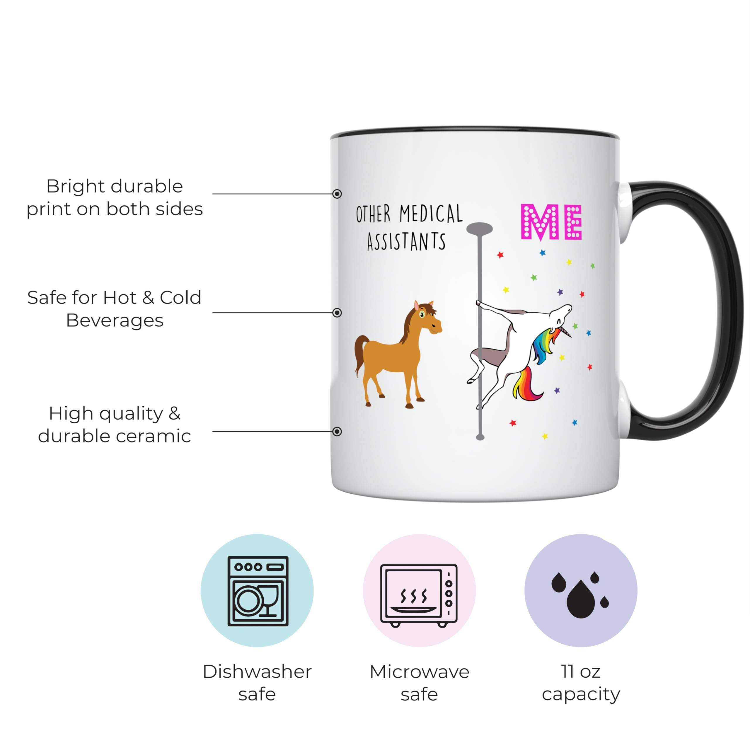 11oz Unicorn Medical Assistant Mug - Perfect Graduation & MA Week Gift for Women & Men (Black Handle) - Ideal for Coffee, Tea & Office Use